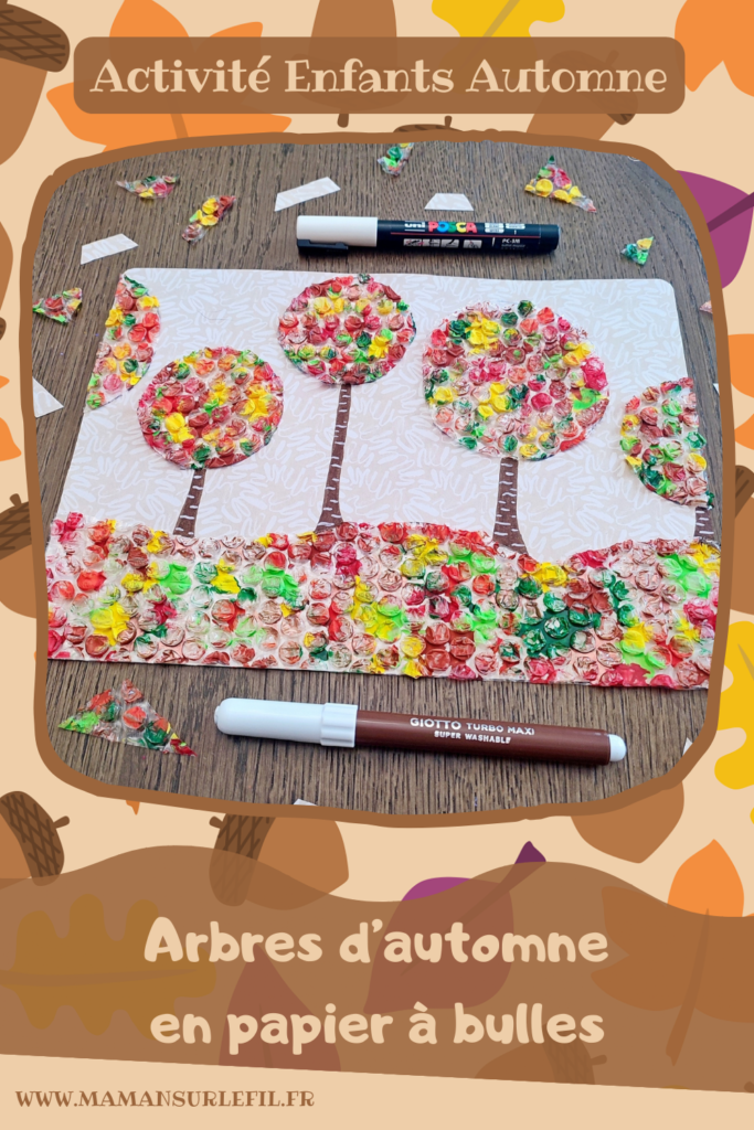 Activité créative et manuelle enfants - Créer des arbres Automne avec du papier à bulles peint - Tableau automnal avec une technique de peinture rigolote - Récup', recyclage, surcyclage - Découpage, peinture, collage, cercle et dessin - Arts visuels - Bricolage - Thème Automne, forêt, arbres - Bricolage facile et rapide - Arts visuels et atelier Maternelle et élémentaire - Créativité - Cycle 1 ou 2 - tutoriel photos - mslf