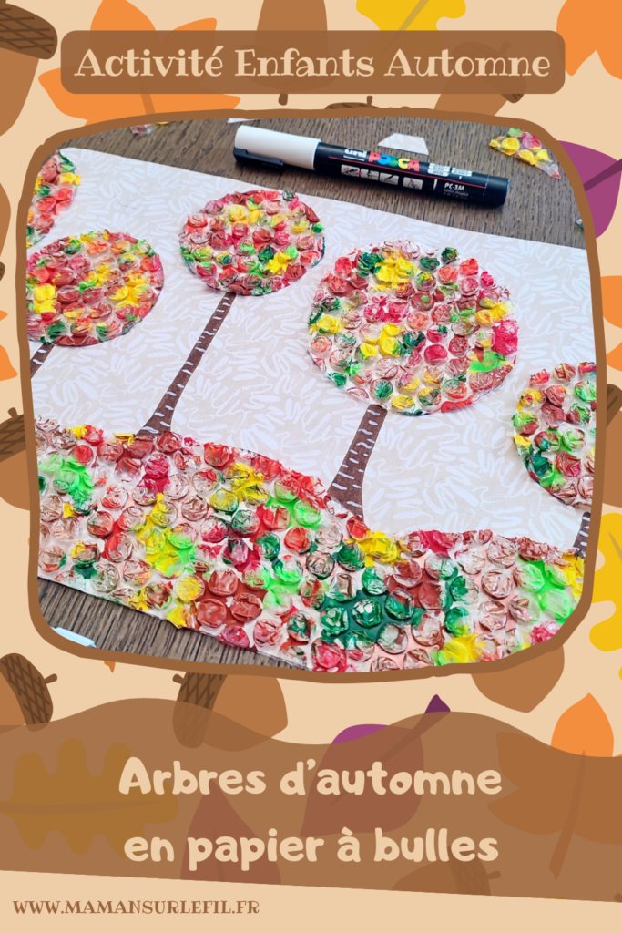 Activité créative et manuelle enfants - Créer des arbres Automne avec du papier à bulles peint - Tableau automnal avec une technique de peinture rigolote - Récup', recyclage, surcyclage - Découpage, peinture, collage, cercle et dessin - Arts visuels - Bricolage - Thème Automne, forêt, arbres - Bricolage facile et rapide - Arts visuels et atelier Maternelle et élémentaire - Créativité - Cycle 1 ou 2 - tutoriel photos - mslf