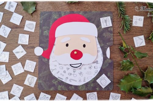 Jeu DIY : Cherche et Trouve dans la barbe du Père Noël - Bazar dans système de roue qui tourne - Activité créative, pédagogique, manuelle enfants - Découpage et collage de papier - Jeu Fait maison - PDF à imprimer et à télécharger gratuitement- Roues et cartes gratuites - 2 niveaux - Atelier DIY - Pour patienter avant Noël - Récup' de chutes de papier - Arts visuels - Thème hiver, Avent, Noël - Bricolage facile - Arts visuels et atelier Maternelle et élémentaire - Créativité - Cycle 1 ou 2 - tutoriel photos et vidéo - mslf