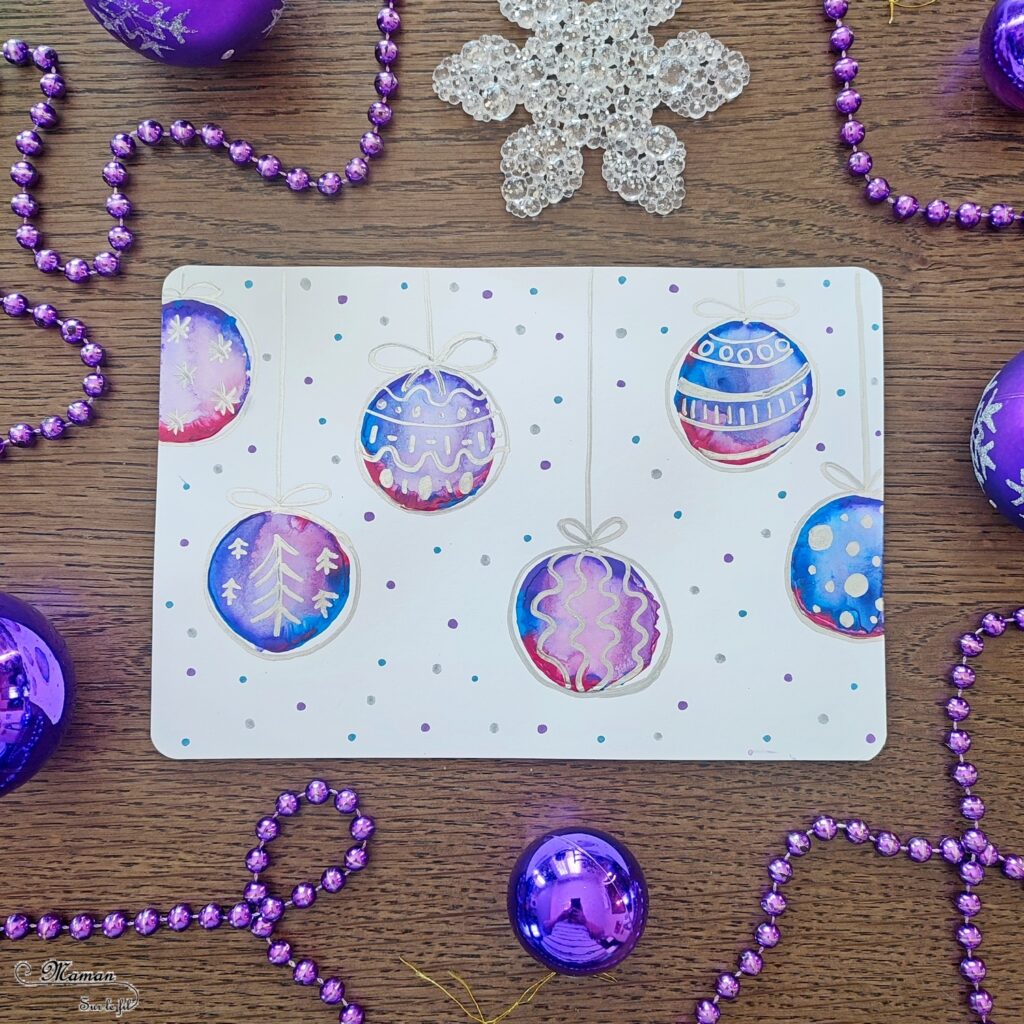 Activité créative et manuelle enfants - Peindre des boules de Noël Effet bulles avec peinture et eau - Technique de peinture récup' effet aquarelle - Recyclage et surcyclage de rouleaux de papier toilette en carton - Dessin et graphismes argentés - Carte de voeux - Arts visuels - Bricolage - Thème Hiver, Noël - Bricolage facile et rapide - Arts visuels et atelier Maternelle et élémentaire - Créativité - Cycle 1 ou 2 - tutoriel photos - mslf