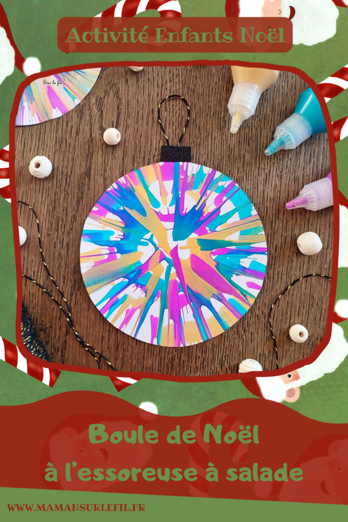 Activité créative et manuelle enfants - Peindre des boules de Noël avec une essoreuse à salade - Technique de peinture rigolote et ludique - Découpage de papier - Décorations et suspensions pour le sapin de Noël ou pour l'hiver - Arts visuels - Bricolage - Thème Hiver, Noël, sapins - Bricolage facile et rapide - Arts visuels et atelier Maternelle et élémentaire - Créativité - Cycle 1 ou 2 - tutoriel photos - mslf