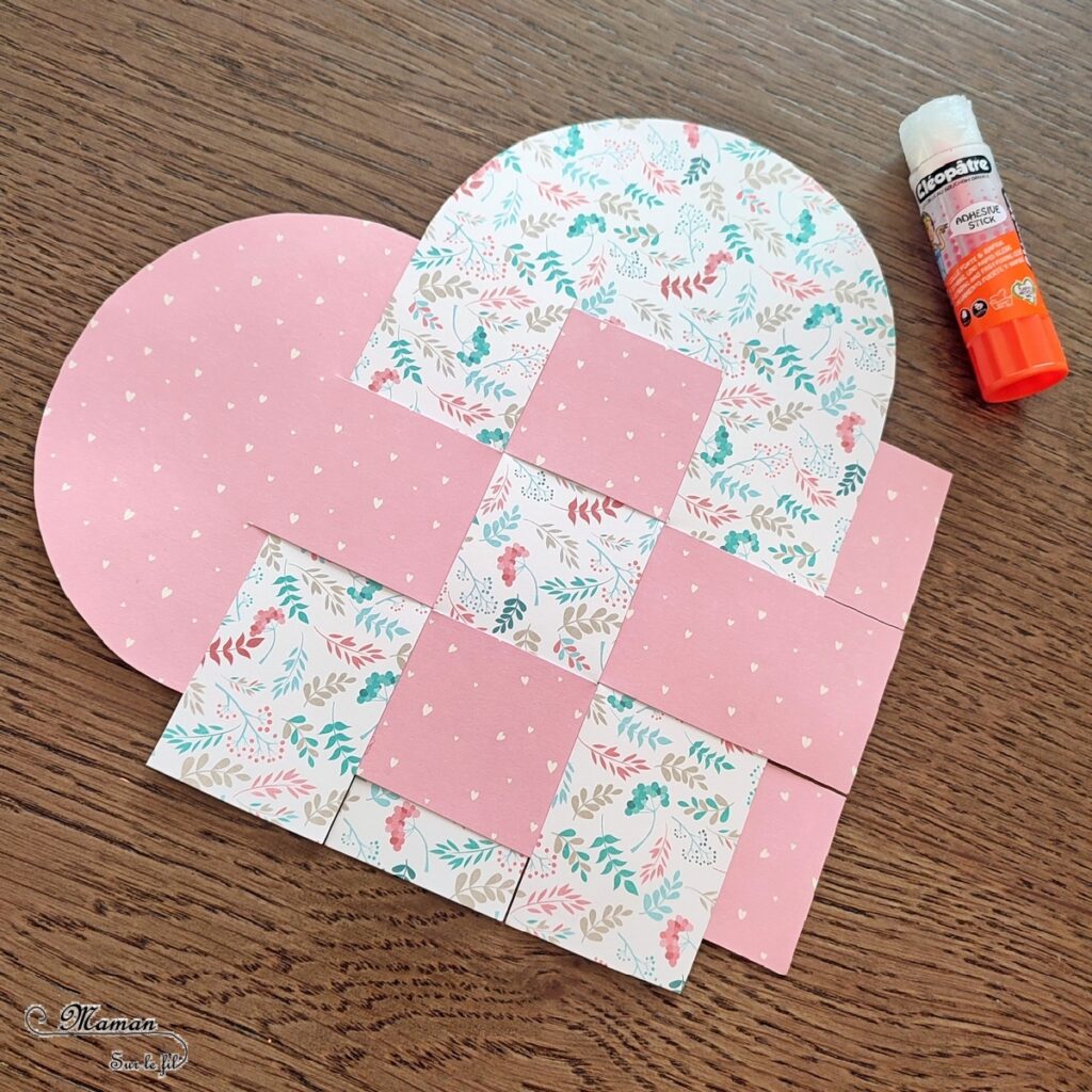 Fabriquer des coeurs tissés en papier pour la Saint-Valentin ou tout autre occasion : activité créative et manuelle enfants - Carte DIY avec découpage, collage, tissage de papier - Arts visuels et Bricolage maternelle ou élémentaire (cycles 1, 2 et 3) - Géométrie, utilisation d'un compas et d'une règle - Thème Saint-Valentin, Amour, Amitié, à offrir - Créativité - tutoriel photos - mslf