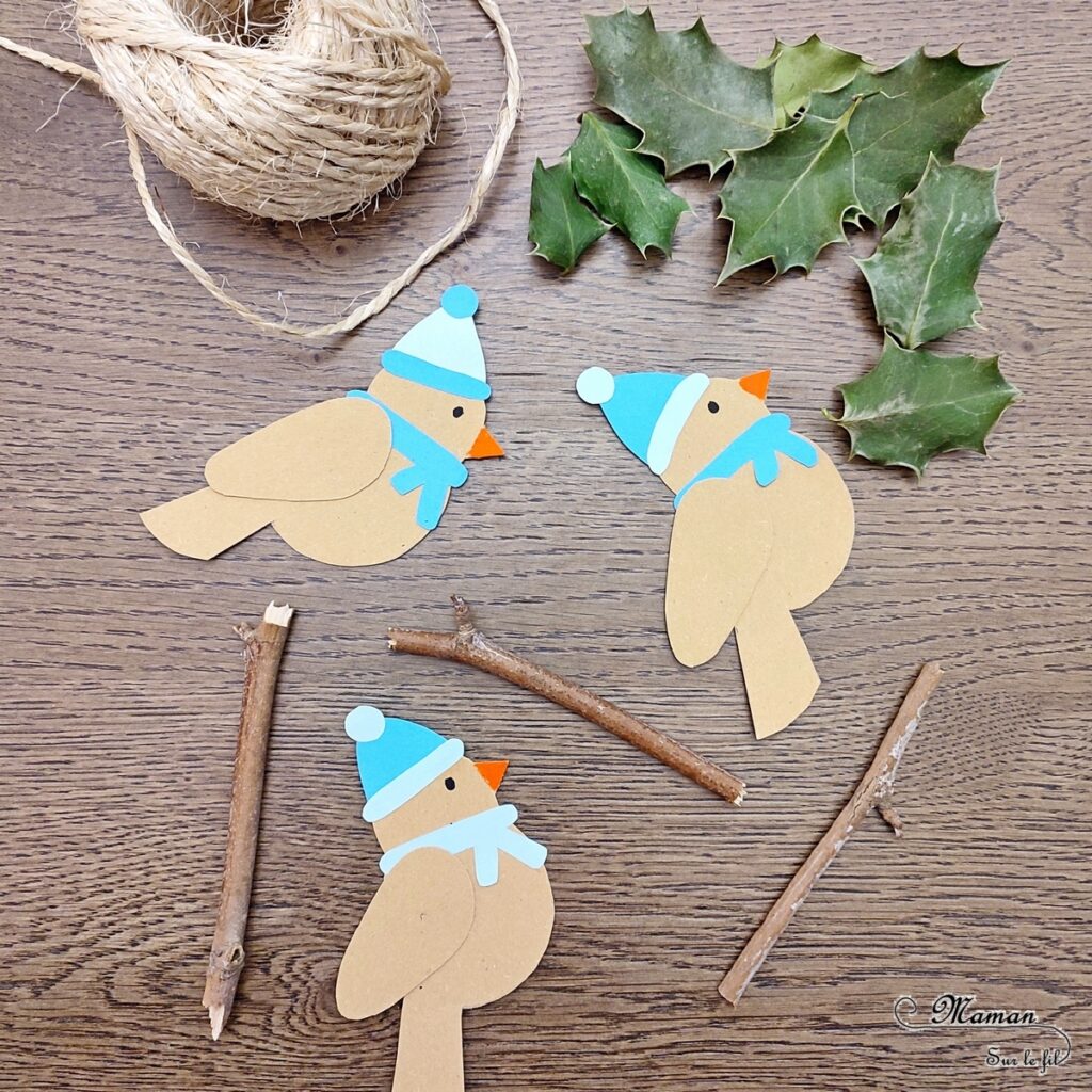 Fabriquer des petits oiseaux d'hiver frigorifiés et frileux : activité créative et manuelle enfants - Bricolage et décoration à base de papier, de récup' de carton, d'éléments de la nature et de corde - Suspension, recyclage et surcyclage - Land art - Couleurs hivernales Bleu, Kraft et blanc - Décorations Noël et Hiver - Arts visuels et Bricolage - Thème hiver, Noël - Bricolage facile - Arts visuels et atelier Maternelle et élémentaire - Créativité - Cycle 1 ou 2 - tutoriel photos - mslf