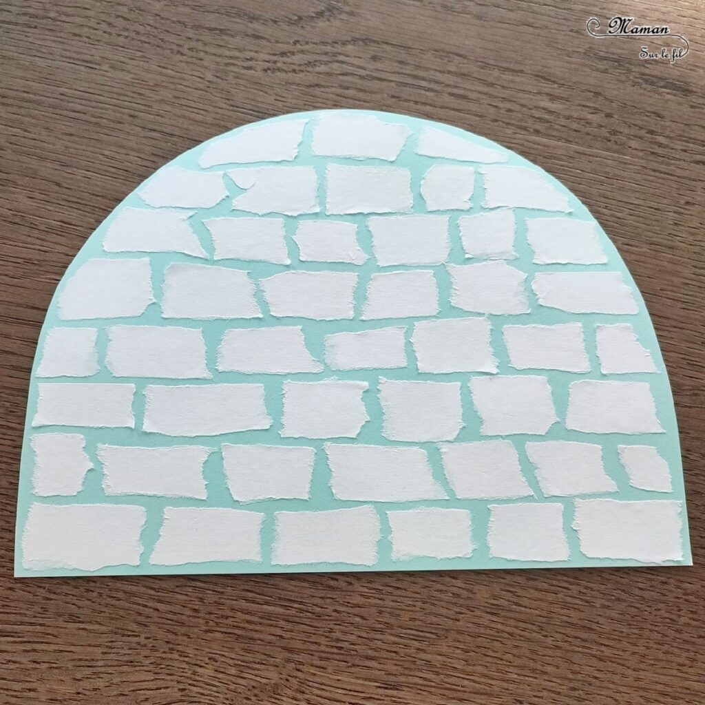 Créer un igloo en papier déchiré : activité créative, récup' et manuelle enfants - Déchirer, découper et coller du papier - Découpage et collage - Chutes de papier blanc - Dessin et graphismes - Arts visuels et Bricolage - Thème hiver, neige, froid, banquise, arctique et antarctique - Arts visuels et atelier Maternelle et élémentaire - Créativité - Cycle 1 ou 2 - tutoriel photos - mslf