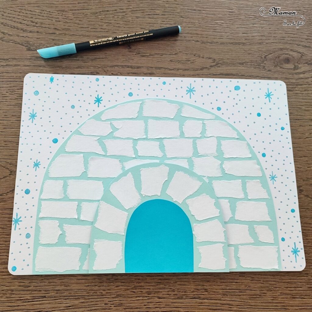 Créer un igloo en papier déchiré : activité créative, récup' et manuelle enfants - Déchirer, découper et coller du papier - Découpage et collage - Chutes de papier blanc - Dessin et graphismes - Arts visuels et Bricolage - Thème hiver, neige, froid, banquise, arctique et antarctique - Arts visuels et atelier Maternelle et élémentaire - Créativité - Cycle 1 ou 2 - tutoriel photos - mslf