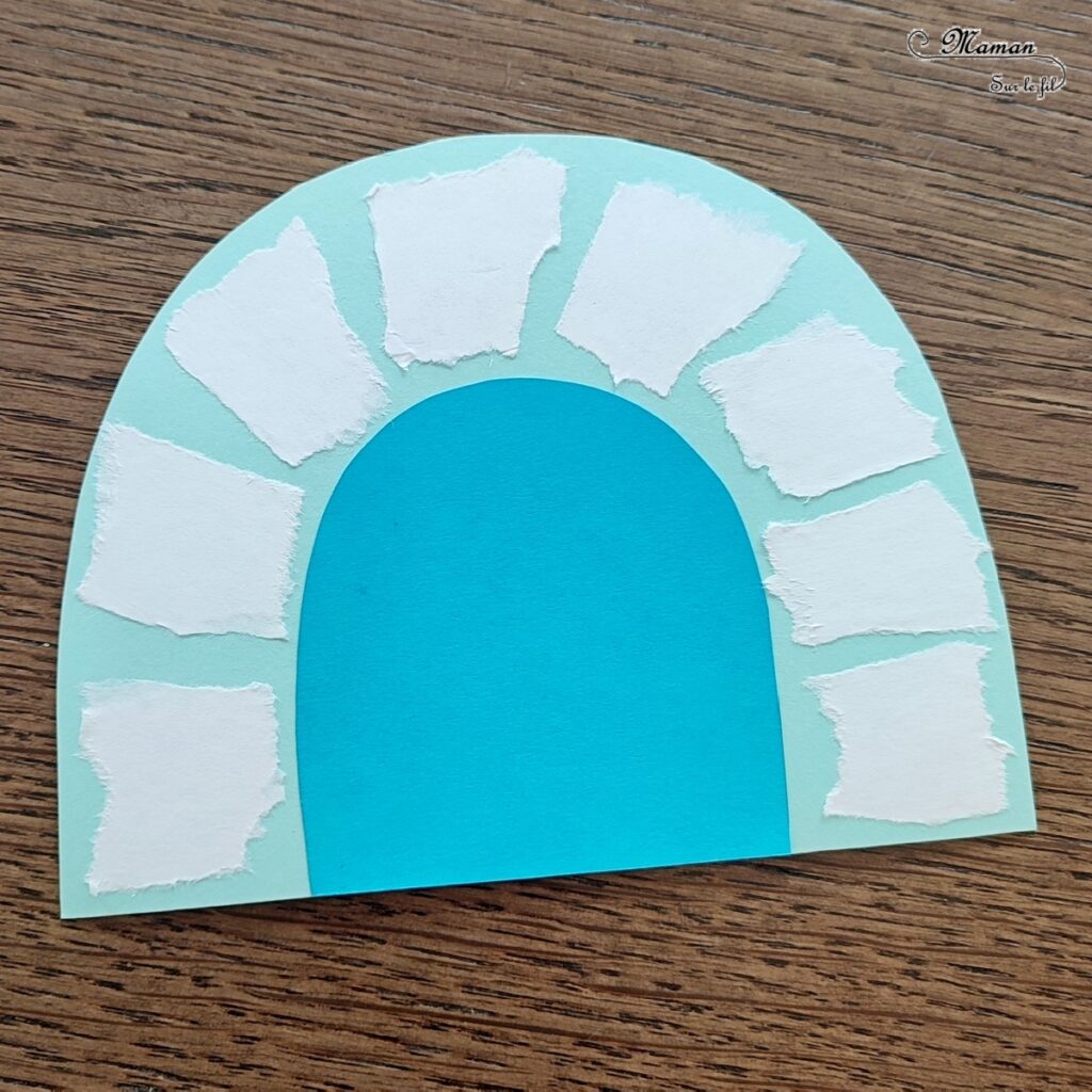 Créer un igloo en papier déchiré : activité créative, récup' et manuelle enfants - Déchirer, découper et coller du papier - Découpage et collage - Chutes de papier blanc - Dessin et graphismes - Arts visuels et Bricolage - Thème hiver, neige, froid, banquise, arctique et antarctique - Arts visuels et atelier Maternelle et élémentaire - Créativité - Cycle 1 ou 2 - tutoriel photos - mslf