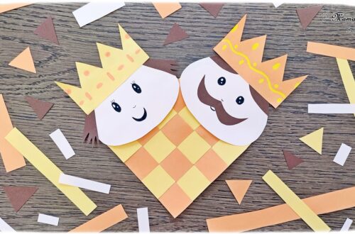 Fabriquer un coeur Roi et Reine entrelacés pour fêter l'Epiphanie : activité créative et manuelle enfants - Carte DIY avec découpage, collage, tissage de papier - Récup' de chutes de papier - Arts visuels et Bricolage maternelle ou élémentaire (cycles 1, 2 et 3) - Thème Epiphanie, Galette, Moyen-Age, Histoire - Créativité - tutoriel photos - mslf