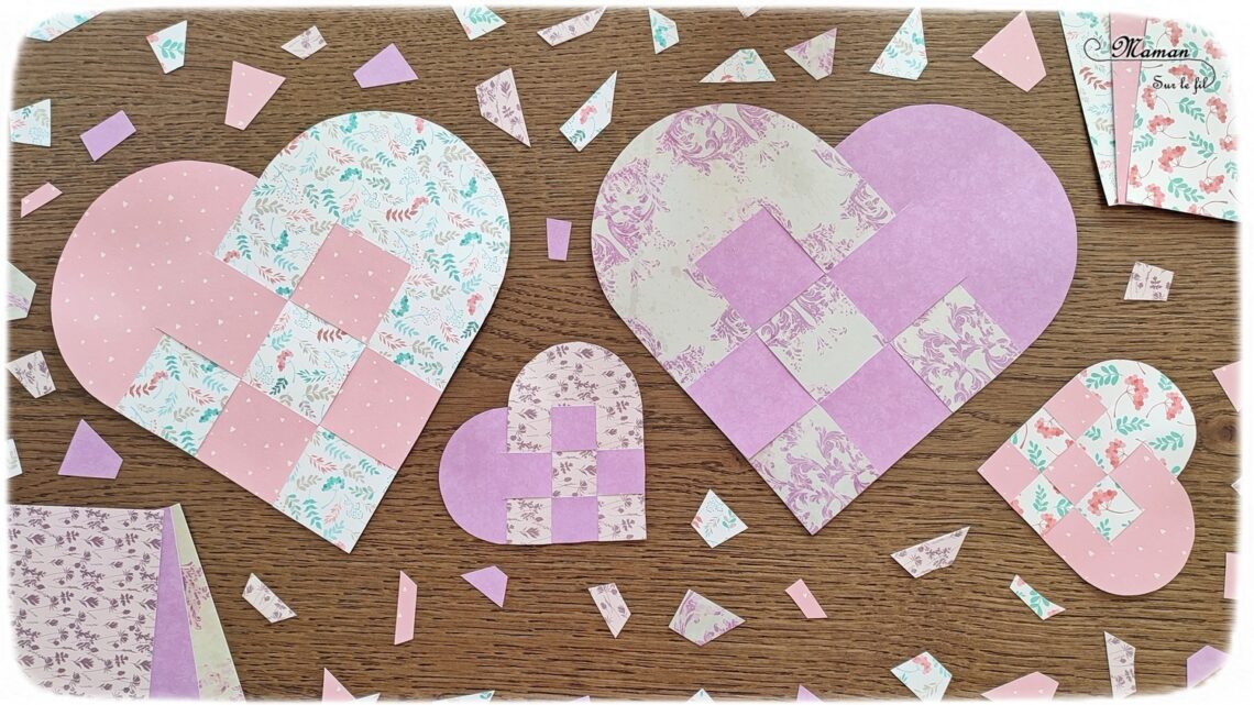 Fabriquer des coeurs tissés en papier pour la Saint-Valentin ou tout autre occasion : activité créative et manuelle enfants - Carte DIY avec découpage, collage, tissage de papier - Arts visuels et Bricolage maternelle ou élémentaire (cycles 1, 2 et 3) - Géométrie, utilisation d'un compas et d'une règle - Thème Saint-Valentin, Amour, Amitié, à offrir - Créativité - tutoriel photos - mslf