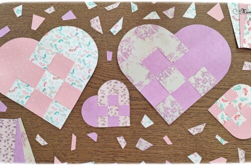 Fabriquer des coeurs tissés en papier pour la Saint-Valentin ou tout autre occasion : activité créative et manuelle enfants - Carte DIY avec découpage, collage, tissage de papier - Arts visuels et Bricolage maternelle ou élémentaire (cycles 1, 2 et 3) - Géométrie, utilisation d'un compas et d'une règle - Thème Saint-Valentin, Amour, Amitié, à offrir - Créativité - tutoriel photos - mslf