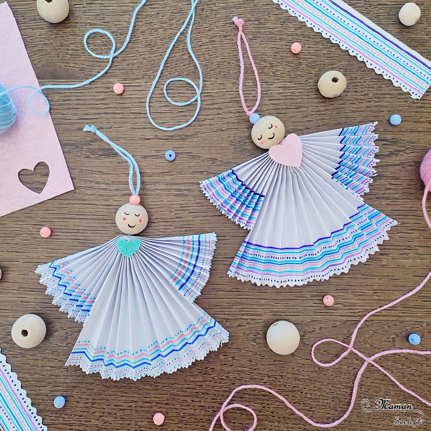 Fabriquer des petits anges d'hiver endormis : activité créative et manuelle enfants - Bricolage et décoration à base de papier, de laine, de perles et de feutrine - Dessin, pliage, collage - Utilisation de la règle - Suspensions - Couleurs hivernales Bleu, violet, rose et blanc - Décorations Noël et Hiver - Arts visuels et Bricolage - Thème hiver, Noël - Bricolage facile - Arts visuels et atelier Maternelle et élémentaire - Créativité - Cycle 1 ou 2 - tutoriel photos - mslf