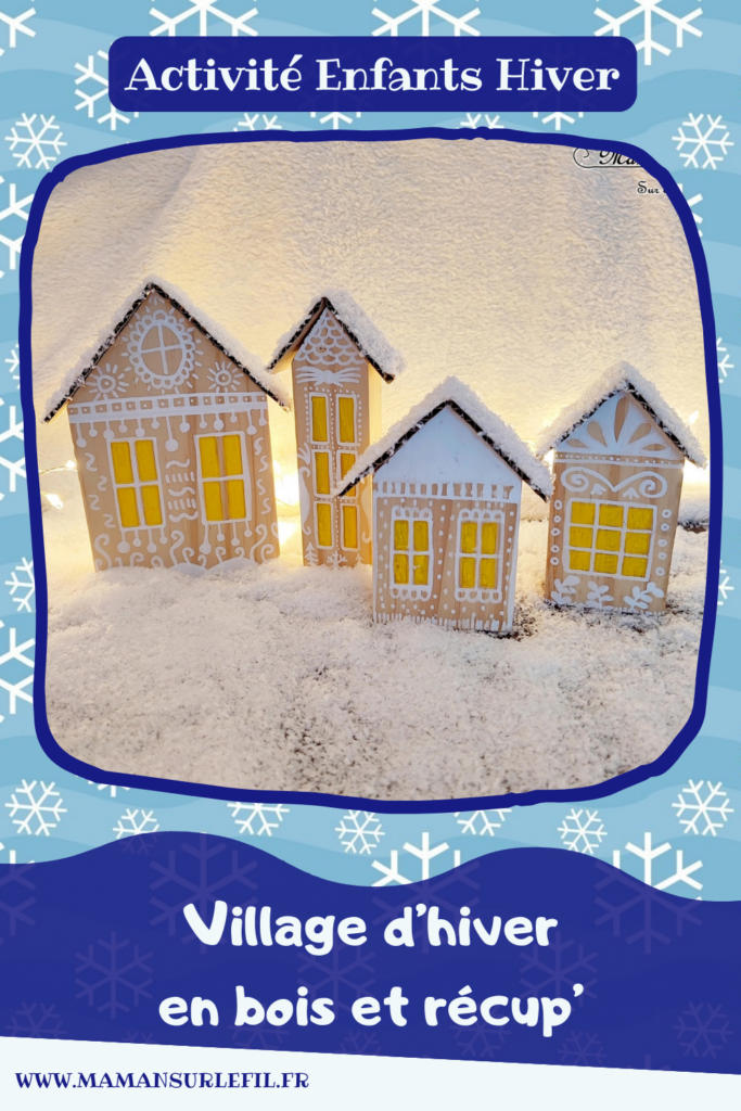 Fabriquer un village d'hiver en bois et récup' : activité créative, récup' et manuelle enfants - Bricolage et décoration facile à faire - Recyclage, surcyclage de carton - Maisons en bois avec toit enneigé en carton - Découpage, collage, fausse neige - Dessins et graphismes blancs - Bricolage sympa pour une décoration hivernale - Arts visuels et Bricolage - Thème hiver, neige, nuit - Arts visuels et atelier Maternelle et élémentaire - Créativité - Cycle 1 ou 2 - tutoriel photos - mslf