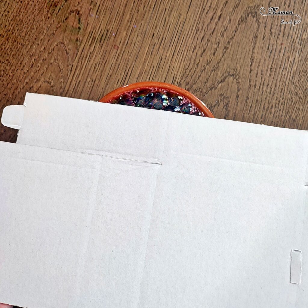 Fabriquer une boîte Coeurs à offrir, remplie de confettis et où se cache un message secret : activité créative et manuelle enfants - Bricolage DIY et cadeau Fait Maison - Encre, Liquide vaisselle, paille et travail du souffle - Effet aquarelle - Perforatrice pour les confettis Coeurs - Quelques uns avec des lettres pour un message à retrouver Cadeau à offrir pour la Saint Valentin, la fête des mères, pères, grands-mères-, grands-pères... - Arts visuels et Bricolage maternelle ou élémentaire (cycles 1, 2 et 3) - Thème Saint-Valentin, Amour, Amitié, à offrir - Créativité - tutoriel photos - mslf