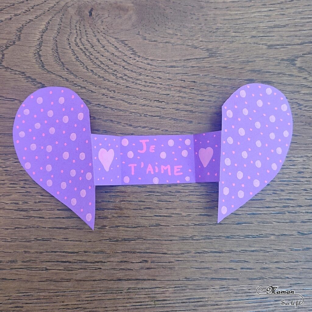 Fabriquer des cartes Coeurs qui s'ouvrent : activité créative et manuelle enfants - Bricolage DIY et cadeau Fait Maison - Découpage, pliage, collage de papier pour une carte d'amour - Message caché à l'intérieur du coeur - Cadeau, carte à offrir pour la Saint Valentin, la fête des mères, pères, grands-mères-, grands-pères... - Arts visuels et Bricolage maternelle ou élémentaire (cycles 1, 2 et 3) - Thème Saint-Valentin, Amour, Amitié, à offrir - Créativité - tutoriel photos et vidéos - mslf