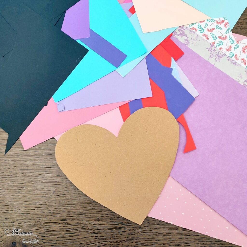 Fabriquer des coeurs en papier déchiré pour la Saint-Valentin ou tout autre occasion : activité créative et manuelle enfants - Récup' de carton et de chutes de papier divers - Déchirer et coller du papier - Carte DIY - Fait maisons - Arts visuels et Bricolage maternelle ou élémentaire (cycles 1, 2 et 3) - Thème Saint-Valentin, Amour, Amitié, à offrir - Créativité - tutoriel photos - mslf