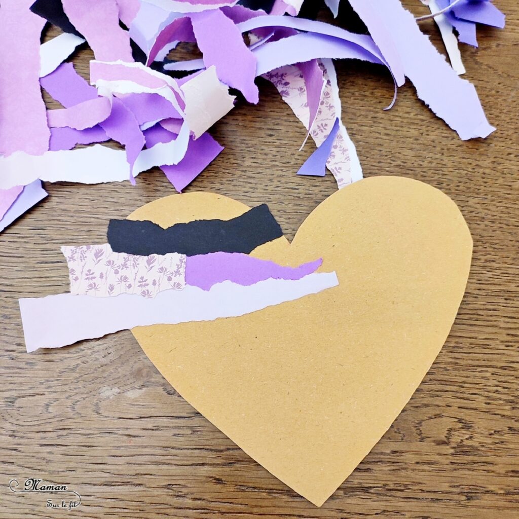 Fabriquer des coeurs en papier déchiré pour la Saint-Valentin ou tout autre occasion : activité créative et manuelle enfants - Récup' de carton et de chutes de papier divers - Déchirer et coller du papier - Carte DIY - Fait maisons - Arts visuels et Bricolage maternelle ou élémentaire (cycles 1, 2 et 3) - Thème Saint-Valentin, Amour, Amitié, à offrir - Créativité - tutoriel photos - mslf