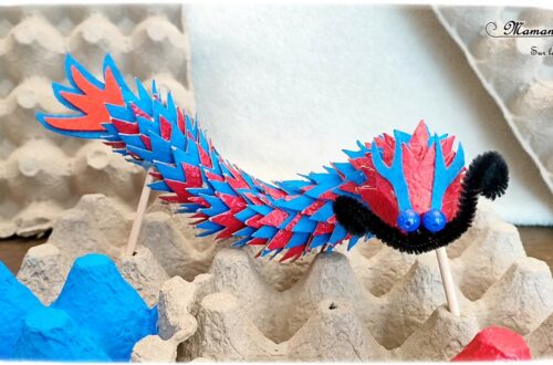 Activité créative, manuelle enfants - Bricolage ludique d'un dragon chinois articulé en boîtes à oeufs - Peinture, découpage - Bâtonnets en bois, feutrine, fils, pailles, perles, fils chenille - Marionnette à manipuler pour le nouvel an chinois - Récup', recyclage, surcyclage - Créativité - Asie et Chine - Découverte d'un pays - Espace et géographie - arts visuels et bricolage maternelle et Cycle 2 - mslf