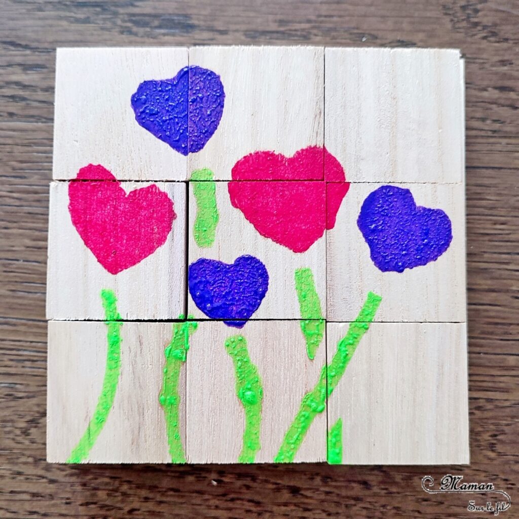 Fabriquer des cubes en bois multi-jeux : activité créative et manuelle enfants - Jeux DIY - Puzzle avec peinture et pochoirs - Morpion Insectes (abeilles et coccinelles) - Tableaux à inventer et imaginer : papiers à motifs ou peinture - Puzzle logique deux niveaux avec gommettes : papillons et fleurs - Jeux faits maison Thème Printemps - Arts visuels et Bricolage - Arts visuels et atelier Maternelle et élémentaire - Créativité - Cycle 1 ou 2 - Matériel chez Creavea - tutoriel photos - mslf