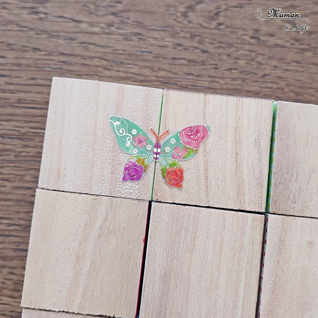 Fabriquer des cubes en bois multi-jeux : activité créative et manuelle enfants - Jeux DIY - Puzzle avec peinture et pochoirs - Morpion Insectes (abeilles et coccinelles) - Tableaux à inventer et imaginer : papiers à motifs ou peinture - Puzzle logique deux niveaux avec gommettes : papillons et fleurs - Jeux faits maison Thème Printemps - Arts visuels et Bricolage - Arts visuels et atelier Maternelle et élémentaire - Créativité - Cycle 1 ou 2 - Matériel chez Creavea - tutoriel photos - mslf