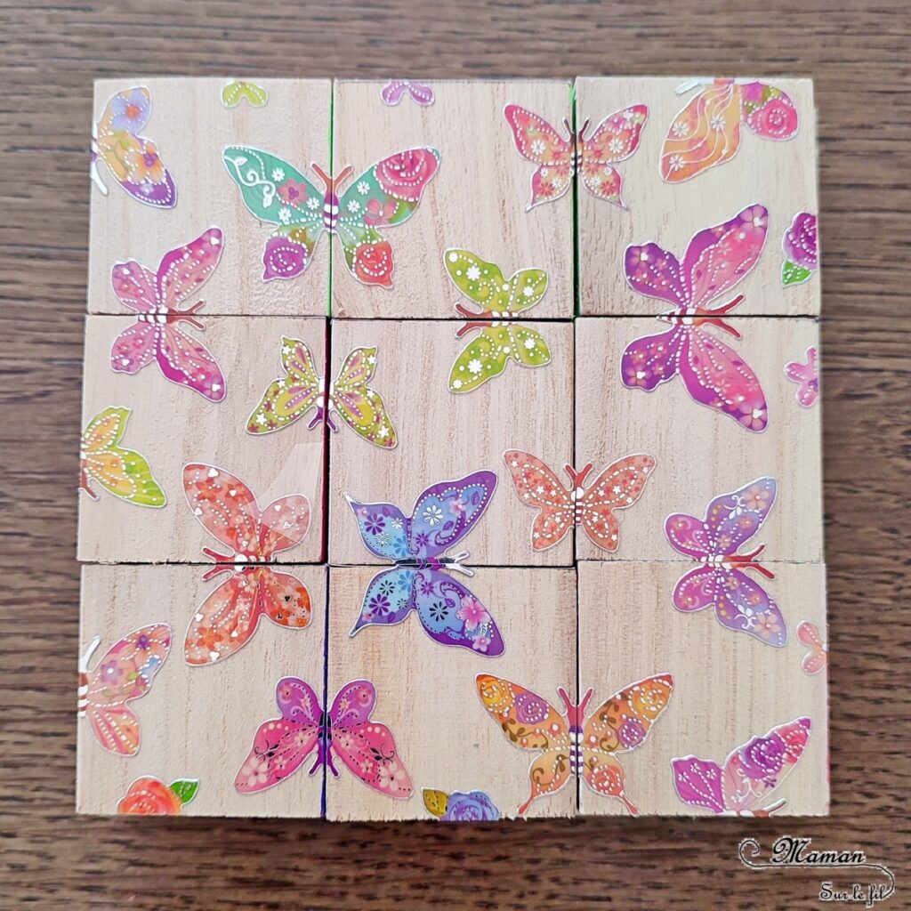 Fabriquer des cubes en bois multi-jeux : activité créative et manuelle enfants - Jeux DIY - Puzzle avec peinture et pochoirs - Morpion Insectes (abeilles et coccinelles) - Tableaux à inventer et imaginer : papiers à motifs ou peinture - Puzzle logique deux niveaux avec gommettes : papillons et fleurs - Jeux faits maison Thème Printemps - Arts visuels et Bricolage - Arts visuels et atelier Maternelle et élémentaire - Créativité - Cycle 1 ou 2 - Matériel chez Creavea - tutoriel photos - mslf