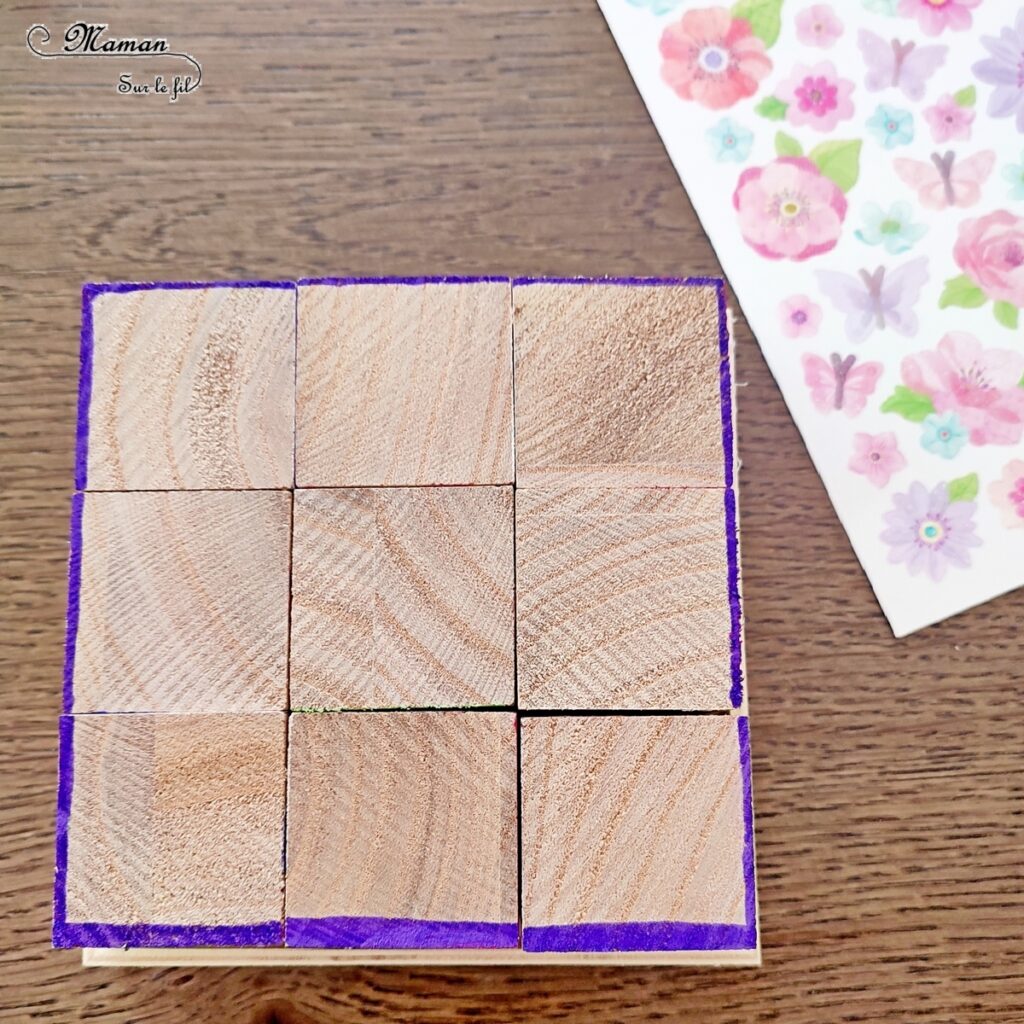 Fabriquer des cubes en bois multi-jeux : activité créative et manuelle enfants - Jeux DIY - Puzzle avec peinture et pochoirs - Morpion Insectes (abeilles et coccinelles) - Tableaux à inventer et imaginer : papiers à motifs ou peinture - Puzzle logique deux niveaux avec gommettes : papillons et fleurs - Jeux faits maison Thème Printemps - Arts visuels et Bricolage - Arts visuels et atelier Maternelle et élémentaire - Créativité - Cycle 1 ou 2 - Matériel chez Creavea - tutoriel photos - mslf