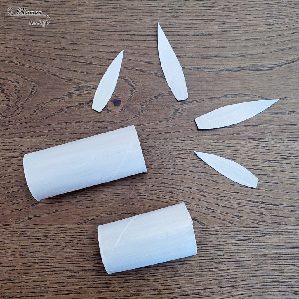 Fabriquer des lapins polaires en récup' : activité créative, récup' et manuelle enfants - Lièvres arctiques avec rouleaux de papier toilette, peinture et couronne de flocons - Entre deux thèmes : hiver et Pâques - Rouleau de PQ, découpage, collage, dessin - Recyclage, surcyclage - Bricolage sympa pour une décoration hivernale - Arts visuels et Bricolage - Thème hiver, animaux de la banquise et du froid, de la ferme, de la campagne, Pâques - Bricolage facile et rapide - Arts visuels et atelier Maternelle et élémentaire - Créativité - Cycle 1 ou 2 - tutoriel photos - mslf