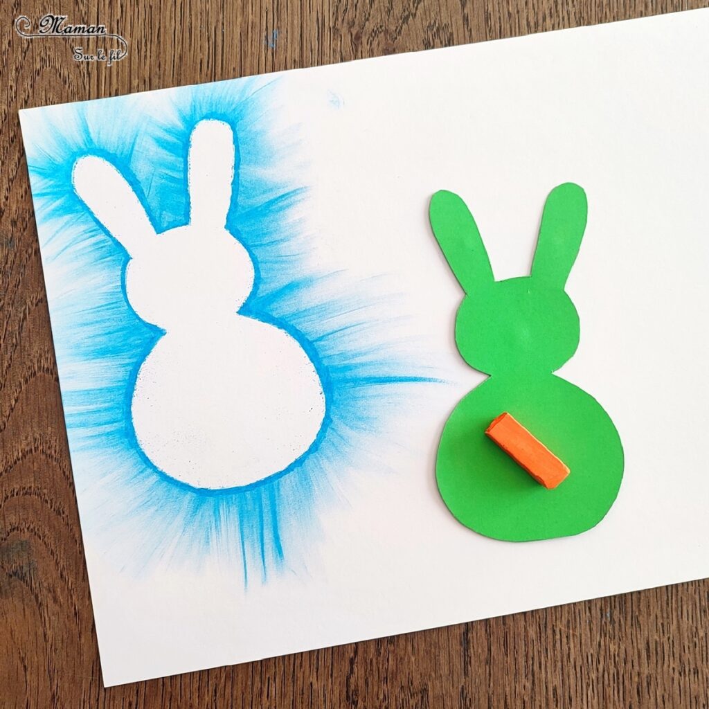 Créer des lapins de Pâques aux pastels étalés : activité créative et manuelle enfants - Technique des pastels étalés au doigt pour un effet lumineux - Pompons pour la queue et le côté mignon - Récup' de chutes de papier pour les pochoirs - Graphismes, découpage, collage - Arts visuels et Bricolage - Thème Pâques et animaux de la ferme - Bricolage facile et rapide - Arts visuels et atelier Maternelle et élémentaire - Créativité - Cycle 1 ou 2 - tutoriel photos - mslf