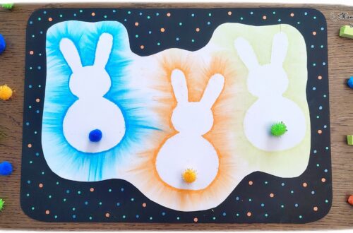 Créer des lapins de Pâques aux pastels étalés : activité créative et manuelle enfants - Technique des pastels étalés au doigt pour un effet lumineux - Pompons pour la queue et le côté mignon - Récup' de chutes de papier pour les pochoirs - Graphismes, découpage, collage - Arts visuels et Bricolage - Thème Pâques et animaux de la ferme - Bricolage facile et rapide - Arts visuels et atelier Maternelle et élémentaire - Créativité - Cycle 1 ou 2 - tutoriel photos - mslf