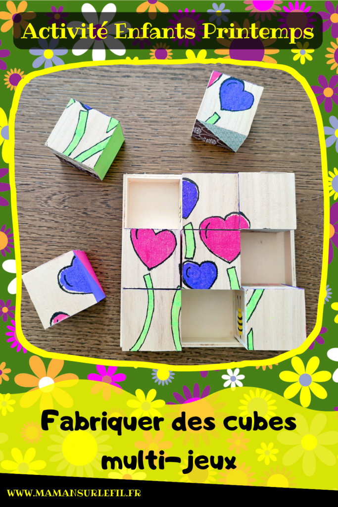 Fabriquer des cubes en bois multi-jeux : activité créative et manuelle enfants - Jeux DIY - Puzzle avec peinture et pochoirs - Morpion Insectes (abeilles et coccinelles) - Tableaux à inventer et imaginer : papiers à motifs ou peinture - Puzzle logique deux niveaux avec gommettes : papillons et fleurs - Jeux faits maison Thème Printemps - Arts visuels et Bricolage - Arts visuels et atelier Maternelle et élémentaire - Créativité - Cycle 1 ou 2 - Matériel chez Creavea - tutoriel photos - mslf