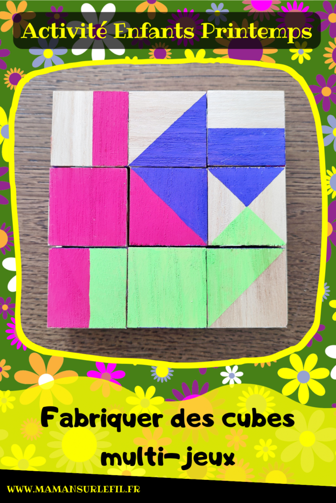 Fabriquer des cubes en bois multi-jeux : activité créative et manuelle enfants - Jeux DIY - Puzzle avec peinture et pochoirs - Morpion Insectes (abeilles et coccinelles) - Tableaux à inventer et imaginer : papiers à motifs ou peinture - Puzzle logique deux niveaux avec gommettes : papillons et fleurs - Jeux faits maison Thème Printemps - Arts visuels et Bricolage - Arts visuels et atelier Maternelle et élémentaire - Créativité - Cycle 1 ou 2 - Matériel chez Creavea - tutoriel photos - mslf