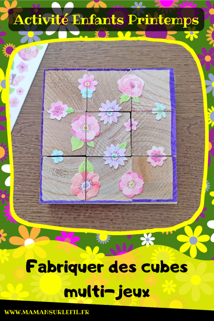 Fabriquer des cubes en bois multi-jeux : activité créative et manuelle enfants - Jeux DIY - Puzzle avec peinture et pochoirs - Morpion Insectes (abeilles et coccinelles) - Tableaux à inventer et imaginer : papiers à motifs ou peinture - Puzzle logique deux niveaux avec gommettes : papillons et fleurs - Jeux faits maison Thème Printemps - Arts visuels et Bricolage - Arts visuels et atelier Maternelle et élémentaire - Créativité - Cycle 1 ou 2 - Matériel chez Creavea - tutoriel photos - mslf