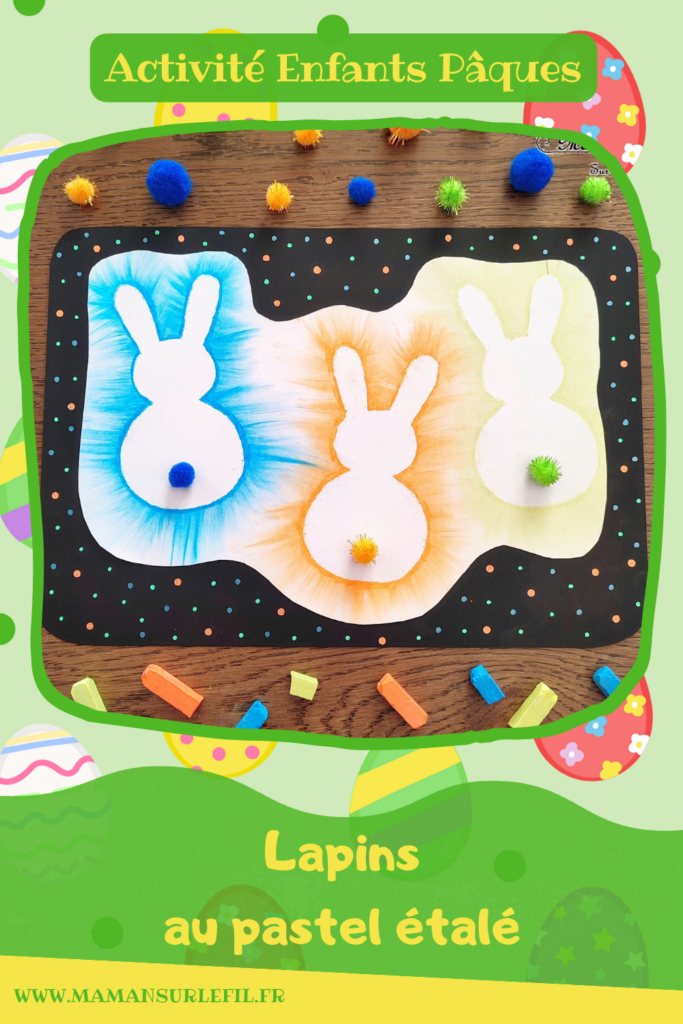 Créer des lapins de Pâques aux pastels étalés : activité créative et manuelle enfants - Technique des pastels étalés au doigt pour un effet lumineux - Pompons pour la queue et le côté mignon - Récup' de chutes de papier pour les pochoirs - Graphismes, découpage, collage - Arts visuels et Bricolage - Thème Pâques et animaux de la ferme - Bricolage facile et rapide - Arts visuels et atelier Maternelle et élémentaire - Créativité - Cycle 1 ou 2 - tutoriel photos - mslf