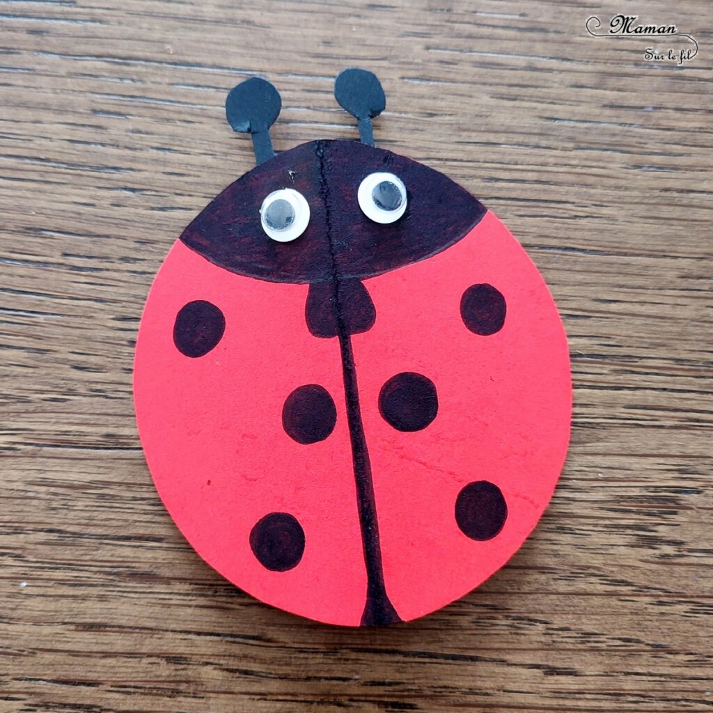 Fabriquer des coccinelles Culbuto en papier : activité créative, rigolote et manuelle enfants - A partir d'un cercle de papier rouge - Compas, géométrie, découpage, dessin - Coccinelles qui se balancent - Bricolage simple, sympa et ludique - Arts visuels Maternelle et cycle 2 - Thème Insectes et petites bêtes, jardin, printemps - Arts visuels et atelier Maternelle et élémentaire - Créativité - Cycle 1 ou 2 - tutoriel photos et vidéo - mslf