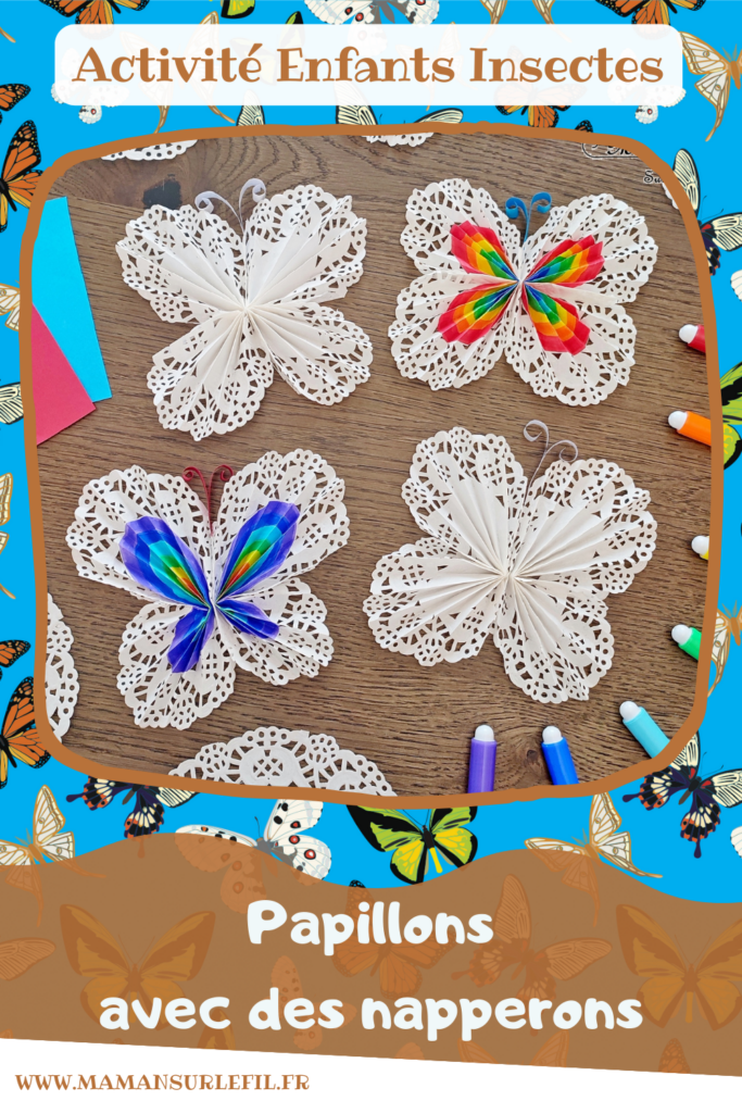 Fabriquer des papillons avec des napperons : activité créative, récup' et manuelle enfants - Version tout blanc ou arc-en-ciel - Coloriage, pliage, collage - Bricolage sympa et rigolo - Arts visuels Maternelle et cycle 2 - Thème Insectes et petites bêtes, jardin, printemps, météo, arc-en-ciel - Arts visuels et atelier Maternelle et élémentaire - Créativité - Cycle 1 ou 2 - tutoriel photos - mslf