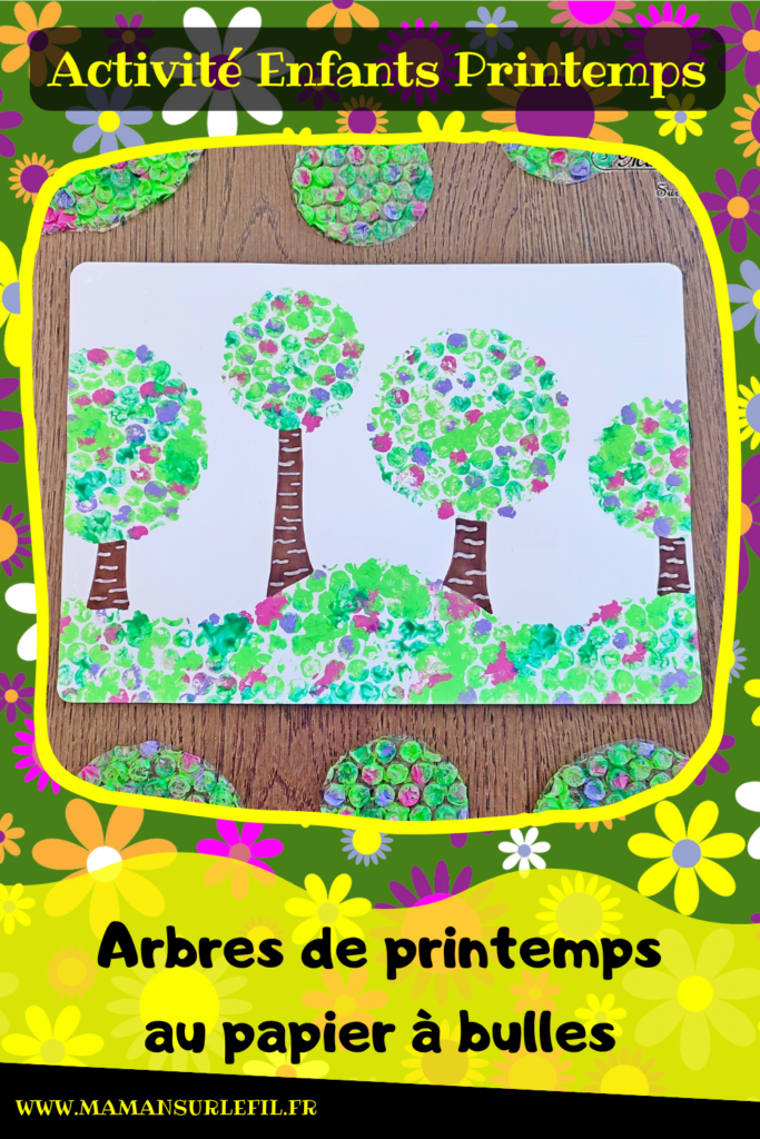 Peindre des arbres de printemps au papier à bulles : activité créative, récup', peinture et manuelle enfants - Découpage cercles, technique de peinture rigolote, dessin - Forêt avec arbre en fleurs - Surcyclage, recyclage - Décoration - Arts visuels et Bricolage - Thème Arbres, forêt, printemps - Bricolage facile et rapide - Arts visuels et atelier Maternelle et élémentaire - Créativité - Cycle 1 ou 2 - tutoriel photos - mslf