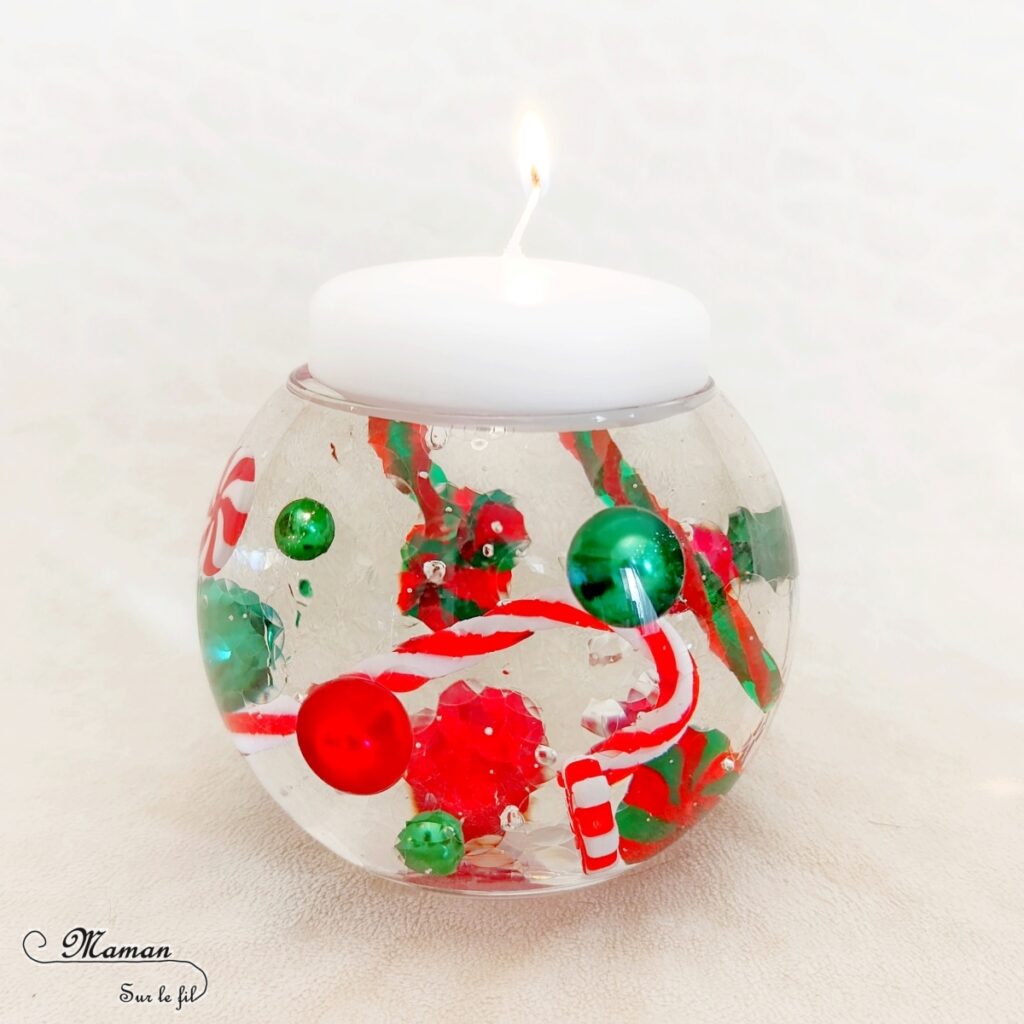 Décoration DIY de Noël : les vases magiques avec des perles d'eau : activité créative et manuelle enfants - Décoration faite maison facile - Vases et bougies aux couleurs de Noël, façon sucres d'orge - Perles d'eau, figurines en résine, eau, bougies flottantes - Bricolage facile, magique, rapide et rigolo - Expériences - Thème Noël - Bricolage et décoration sympa et facile - Arts visuels Maternelle et cycle 2 - Maternelle et élémentaire - Créativité - Cycle 1 ou 2 - tutoriel photos et vidéo - mslf