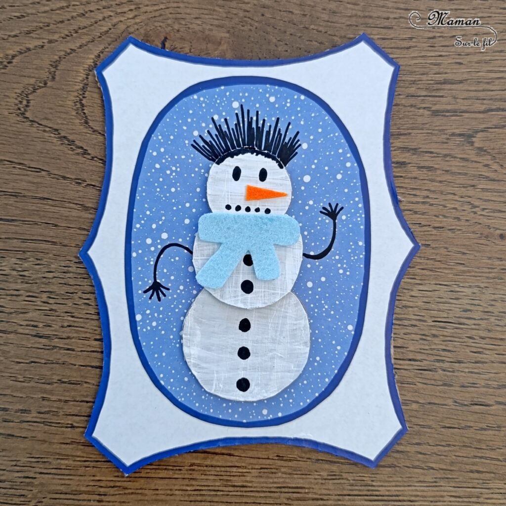 Fabriquer une galerie de portraits de bonhommes de neige : activité créative, récup' et manuelle enfants - Tableaux avec cadres à l'ancienne en carton - Surcyclage, recyclage - Découpage, collage, peinture, dessin - Géométrie, cercles, compas - Décoration hivernale DIY - Thème hiver, neige - Bricolage et décoration sympa et facile - Arts visuels Maternelle et cycle 2 - Maternelle et élémentaire - Créativité - Cycle 1 ou 2 - tutoriel photos - mslf