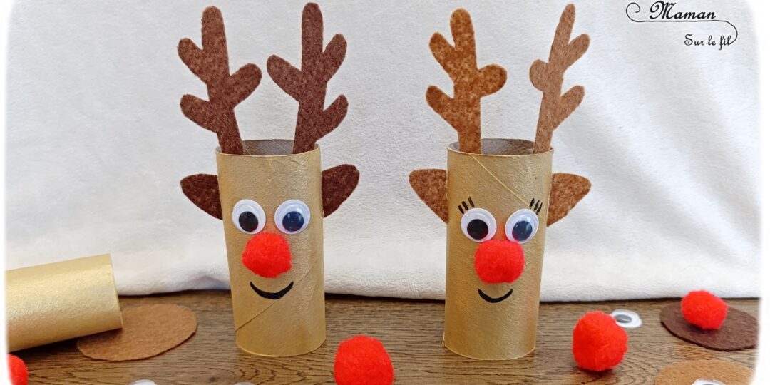 Fabriquer des rennes de Noël en récup' de rouleaux de papier toilette : activité créative, peinture, récup' et manuelle enfants - Bricolage et décoration avec un rouleau de PQ - Peinture dorée, feutrine, pompon, yeux mobiles - Drôle de bouille - Peinture, dessin - Thème Noël, hiver, animaux du froid, Rudolphe - Bricolage et décoration sympa et facile - Arts visuels Maternelle et cycle 2 - Maternelle et élémentaire - Créativité - Cycle 1 ou 2 - tutoriel photos - mslf