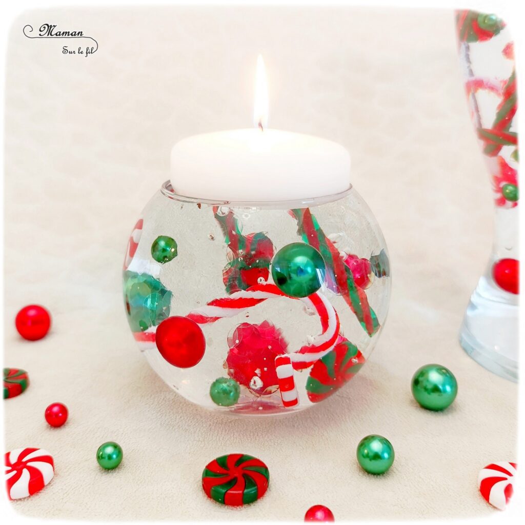 Décoration DIY de Noël : les vases magiques avec des perles d'eau : activité créative et manuelle enfants - Décoration faite maison facile - Vases et bougies aux couleurs de Noël, façon sucres d'orge - Perles d'eau, figurines en résine, eau, bougies flottantes - Bricolage facile, magique, rapide et rigolo - Expériences - Thème Noël - Bricolage et décoration sympa et facile - Arts visuels Maternelle et cycle 2 - Maternelle et élémentaire - Créativité - Cycle 1 ou 2 - tutoriel photos et vidéo - mslf