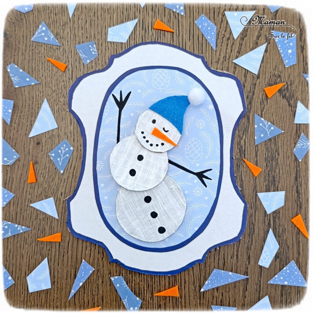 Fabriquer une galerie de portraits de bonhommes de neige : activité créative, récup' et manuelle enfants - Tableaux avec cadres à l'ancienne en carton - Surcyclage, recyclage - Découpage, collage, peinture, dessin - Géométrie, cercles, compas - Décoration hivernale DIY - Thème hiver, neige - Bricolage et décoration sympa et facile - Arts visuels Maternelle et cycle 2 - Maternelle et élémentaire - Créativité - Cycle 1 ou 2 - tutoriel photos - mslf