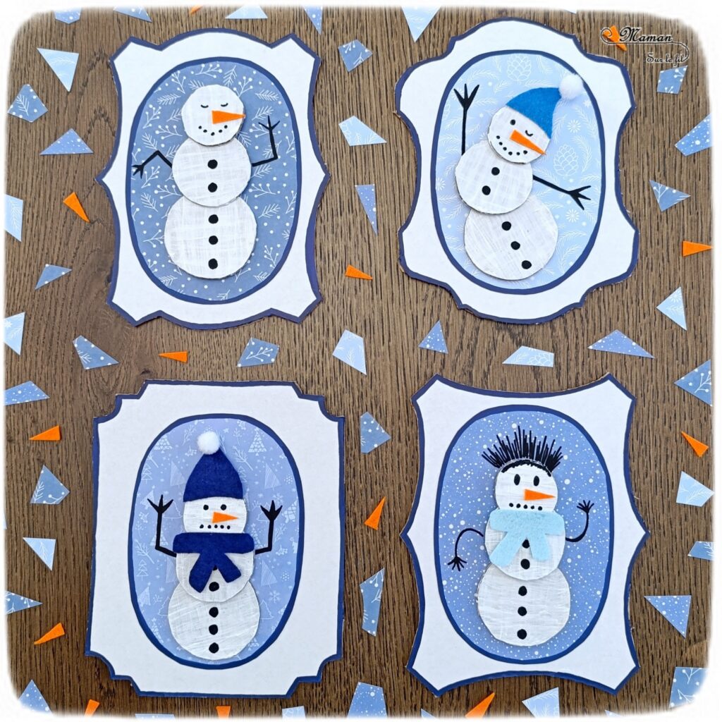 Fabriquer une galerie de portraits de bonhommes de neige : activité créative, récup' et manuelle enfants - Tableaux avec cadres à l'ancienne en carton - Surcyclage, recyclage - Découpage, collage, peinture, dessin - Géométrie, cercles, compas - Décoration hivernale DIY - Thème hiver, neige - Bricolage et décoration sympa et facile - Arts visuels Maternelle et cycle 2 - Maternelle et élémentaire - Créativité - Cycle 1 ou 2 - tutoriel photos - mslf