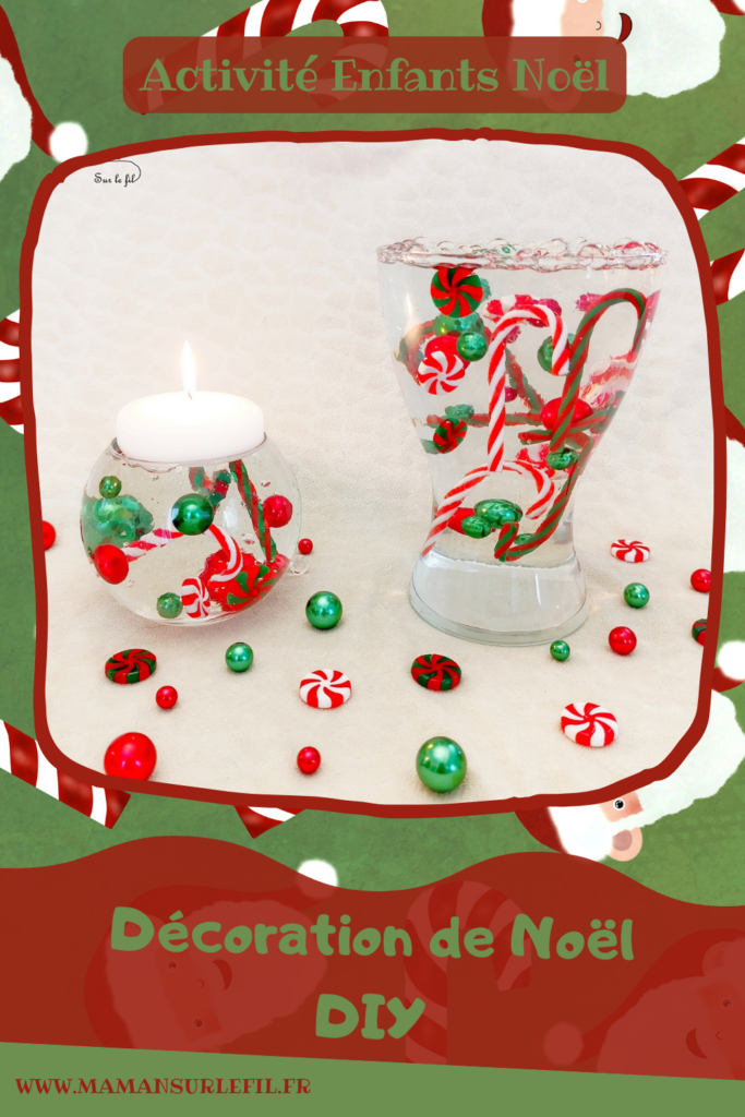 Décoration DIY de Noël : les vases magiques avec des perles d'eau : activité créative et manuelle enfants - Décoration faite maison facile - Vases et bougies aux couleurs de Noël, façon sucres d'orge - Perles d'eau, figurines en résine, eau, bougies flottantes - Bricolage facile, magique, rapide et rigolo - Expériences - Thème Noël - Bricolage et décoration sympa et facile - Arts visuels Maternelle et cycle 2 - Maternelle et élémentaire - Créativité - Cycle 1 ou 2 - tutoriel photos et vidéo - mslf