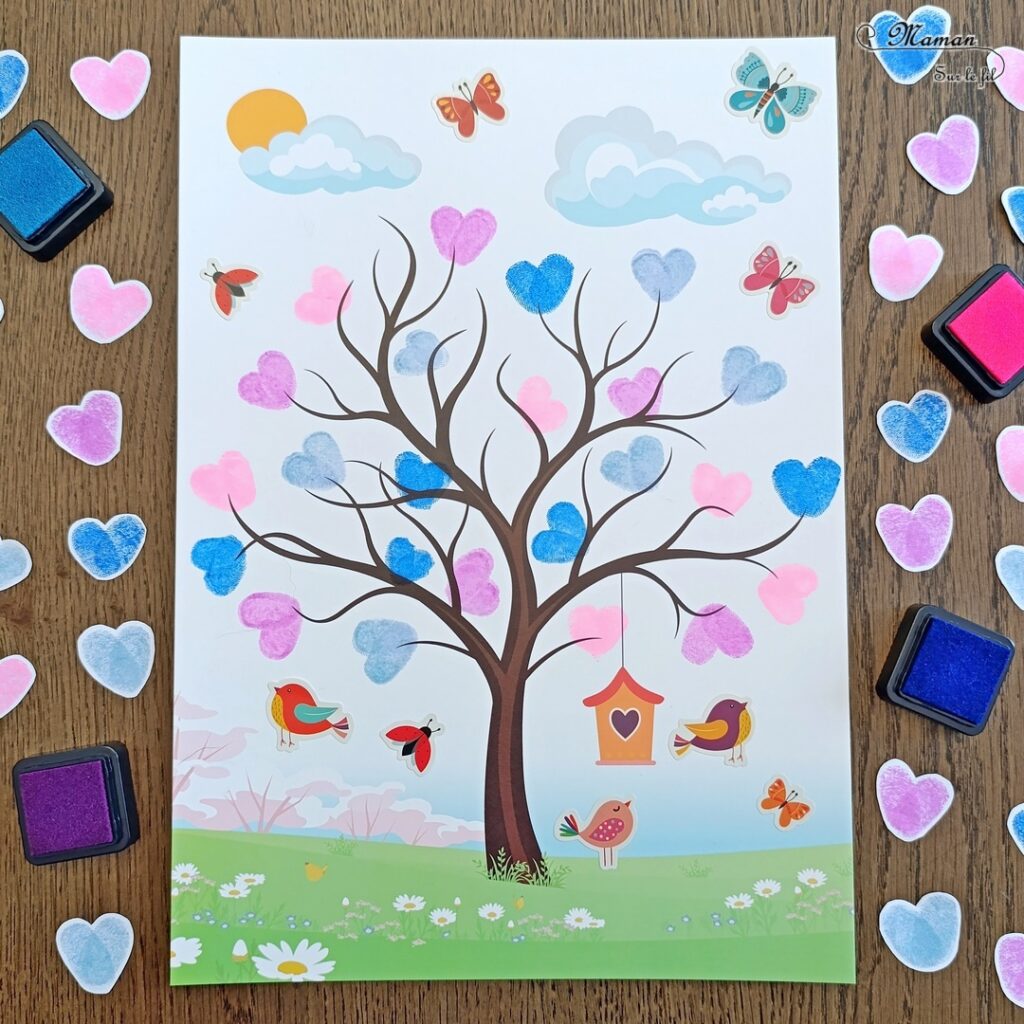 Créer un arbre d'amour avec des coeurs en empreintes de doigts : activité créative et manuelle enfants - Le tutoriel et tout le matériel viennent de chez 10 Doigts - Bricolage et décoration DIY réalisé des encreurs - Peinture ou encre - Gommettes - Possibilité d'utiliser le kit pour des arbres de saisons avec les couleurs adéquates - Bricolage Fait maison, décoration - Kit tout compris - Thème Nature, saisons, coeurs, amour, saint valentin, fêtes - Bricolage sympa et facile - Arts visuels Maternelle et cycle 2 - Maternelle et élémentaire - Créativité - Cycle 1 ou 2 - tutoriel photos - mslf