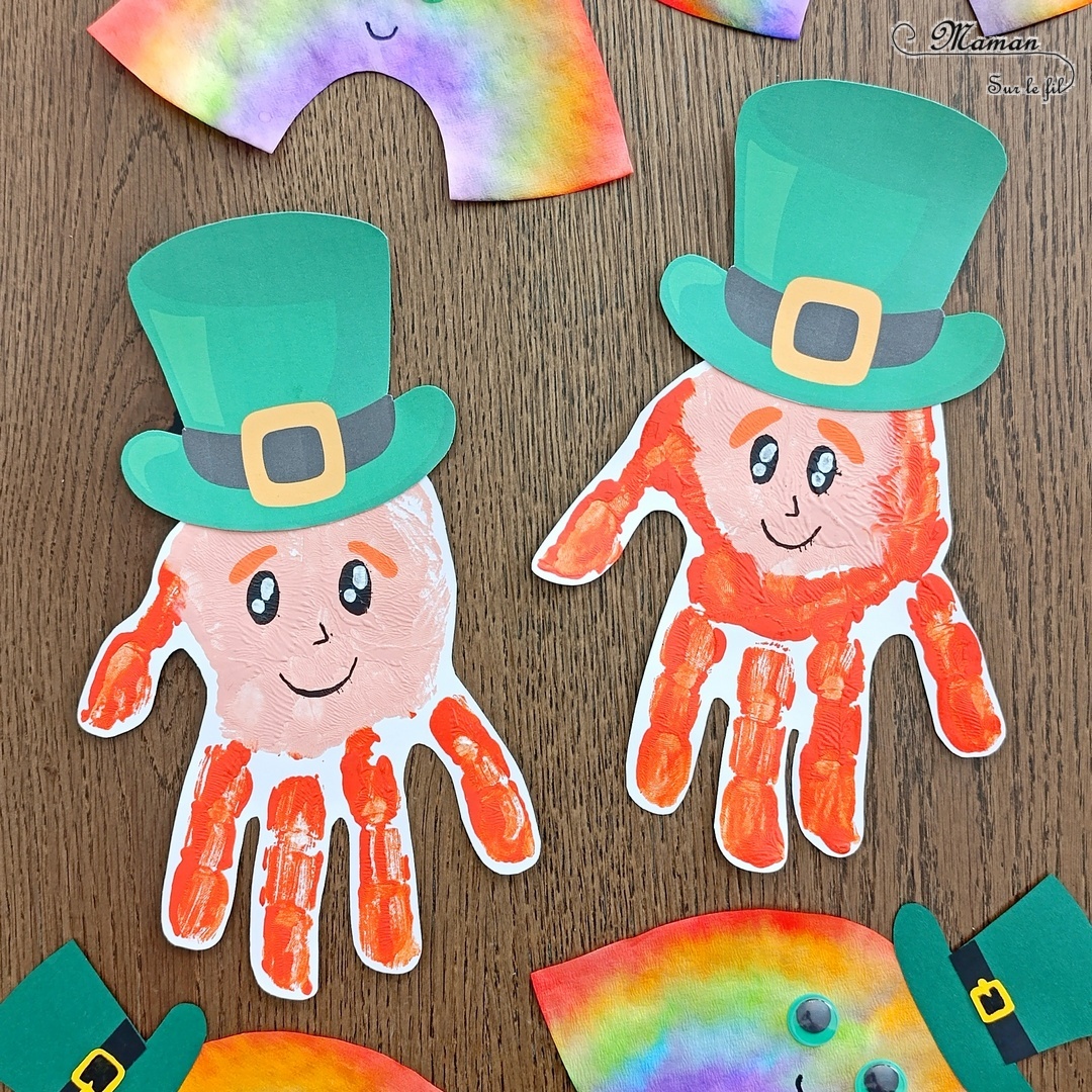 Peindre le Leprechaun en empreinte de main : activité créative, peinture et manuelle enfants - Lutin de la Saint-Patrick à partir d'une empreinte de main - Découpage, collage du chapeau - Dessin du visage - Bricolage ludique et coloré pour un thème sur la Saint-Patrick, l'Irlande, les personnages emblématiques - Bricolage et décoration sympa et facile - Arts visuels Maternelle et cycle 2 - Maternelle et élémentaire - Créativité - Cycle 1 ou 2 - tutoriel photos - mslf