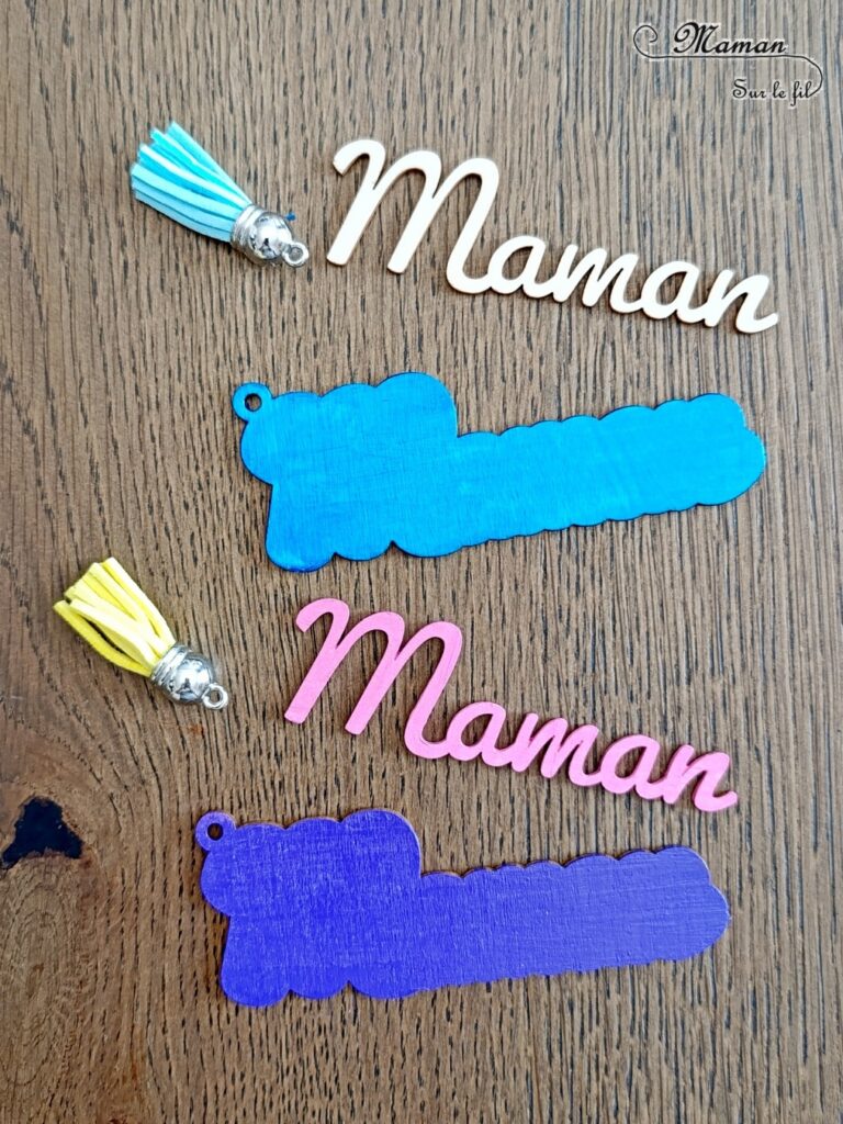 Kit Porte-clés "Maman" en bois à offrir : activité créative et manuelle enfants - Le kit vient de chez 10 Doigts - Peinture, Collage - Bricolage et cadeau DIY - Bricolage Fait maison à offrir - Fête des mères - Thème Fêtes, amour - Bricolage sympa et facile - Arts visuels Maternelle et cycle 2 - Maternelle et élémentaire - Créativité - Cycle 1 ou 2 - tutoriel photos - mslf