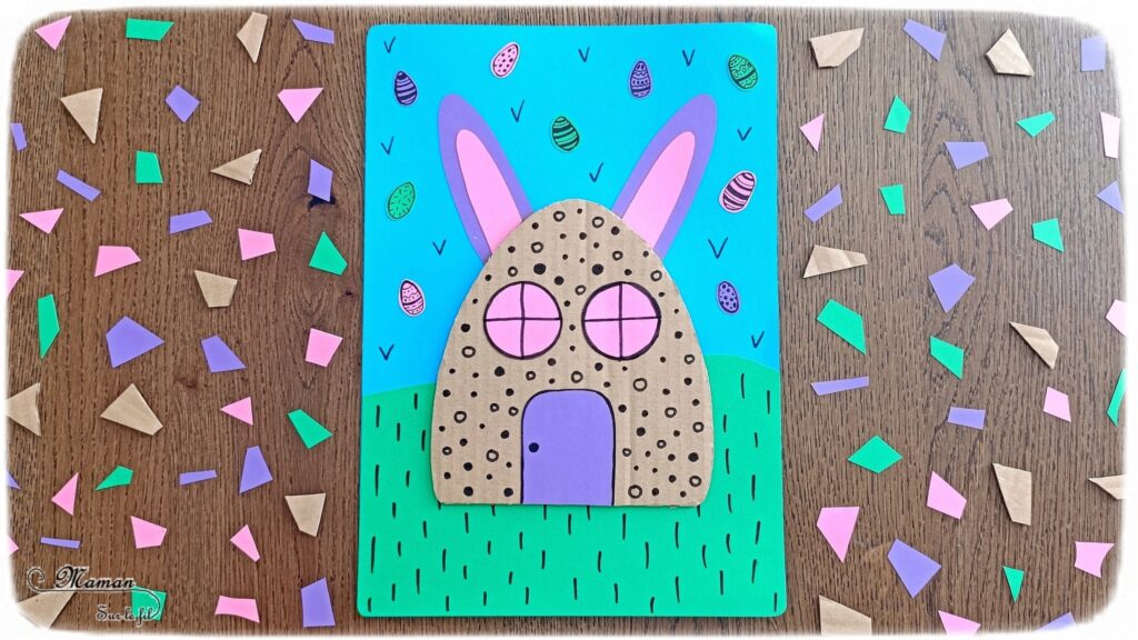 Imaginer une maison de Pâques entre carton et papier : activité créative et manuelle enfants - Bricolage et décoration DIY simples pour Pâques - Gabarits et modèles à télécharger gratuitement - Découpage, collage - Récup', recyclage, surcyclage de carton - Maison Oeuf avec oreilles de lapin - Graphismes et dessins - Thème Pâques, animaux de la ferme, de la forêt - Bricolage et décoration sympa et facile - Arts visuels maternelle et élémentaire - Cycles 1 et 2 - Créativité - tutoriel photos - mslf