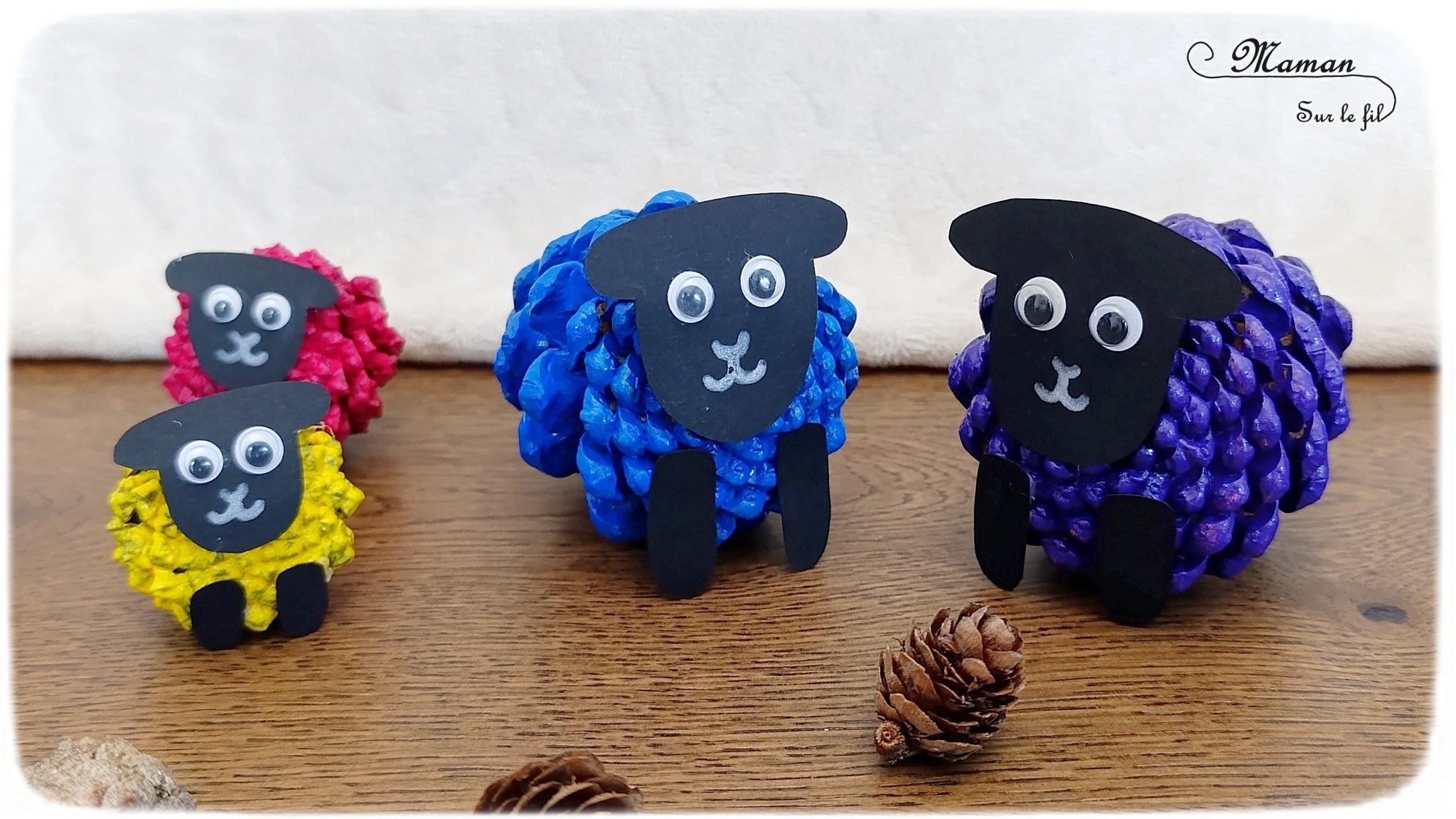 Moutons multicolores avec des pommes de pin {Activité} - Maman Sur Le Fil