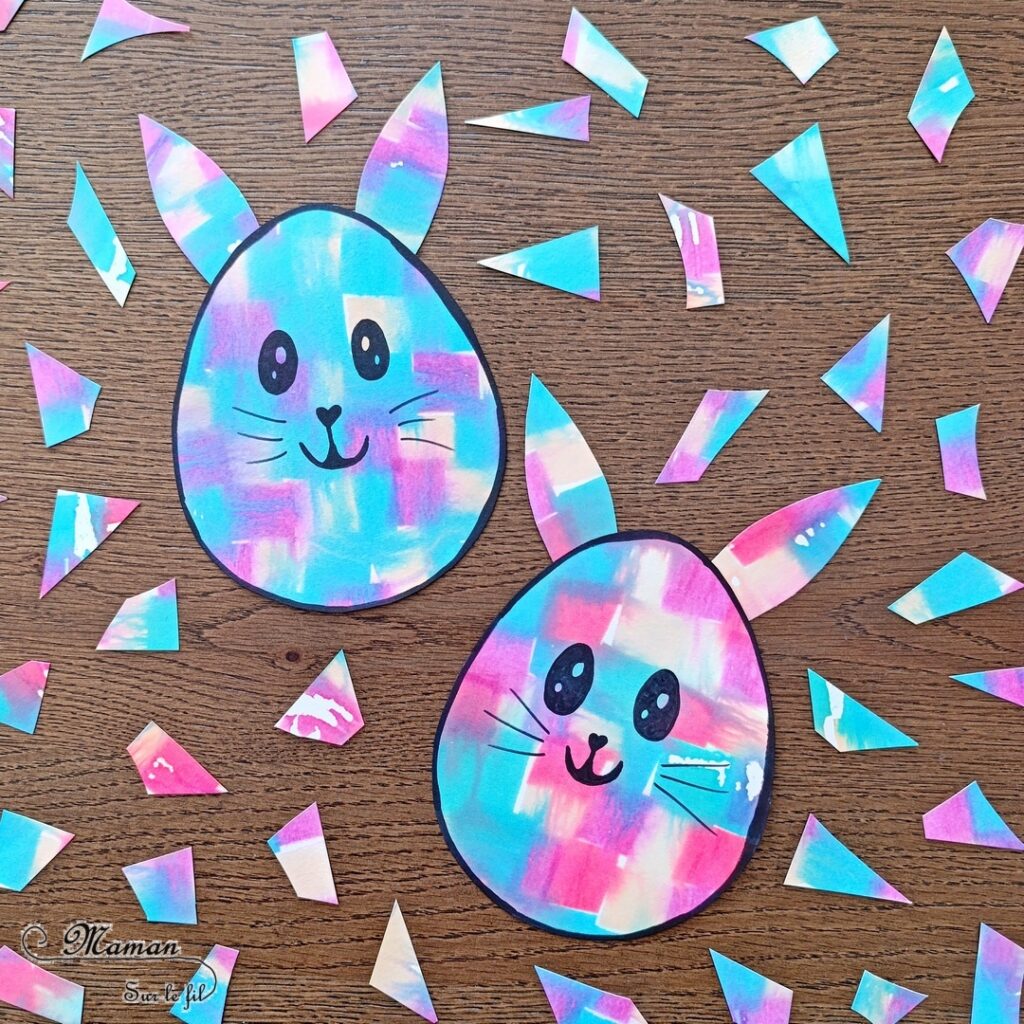 Créer des oeufs de Pâques Lapin au papier crépon et à l'eau : activité créative, peinture et manuelle enfants - Technique sympa du papier crépon mouillé qui dégorge et donne un effet aquarelle - Ajout des oreilles pour transformer les oeufs de Pâques en lapins - Dessin, découpage - Technique de peinture ludique et rigolote - Simple et joli - Thème Pâques, animaux de la ferme - Bricolage et décoration sympa et facile - Arts visuels maternelle et élémentaire - Cycles 1 et 2 - Créativité - tutoriel photos - mslf