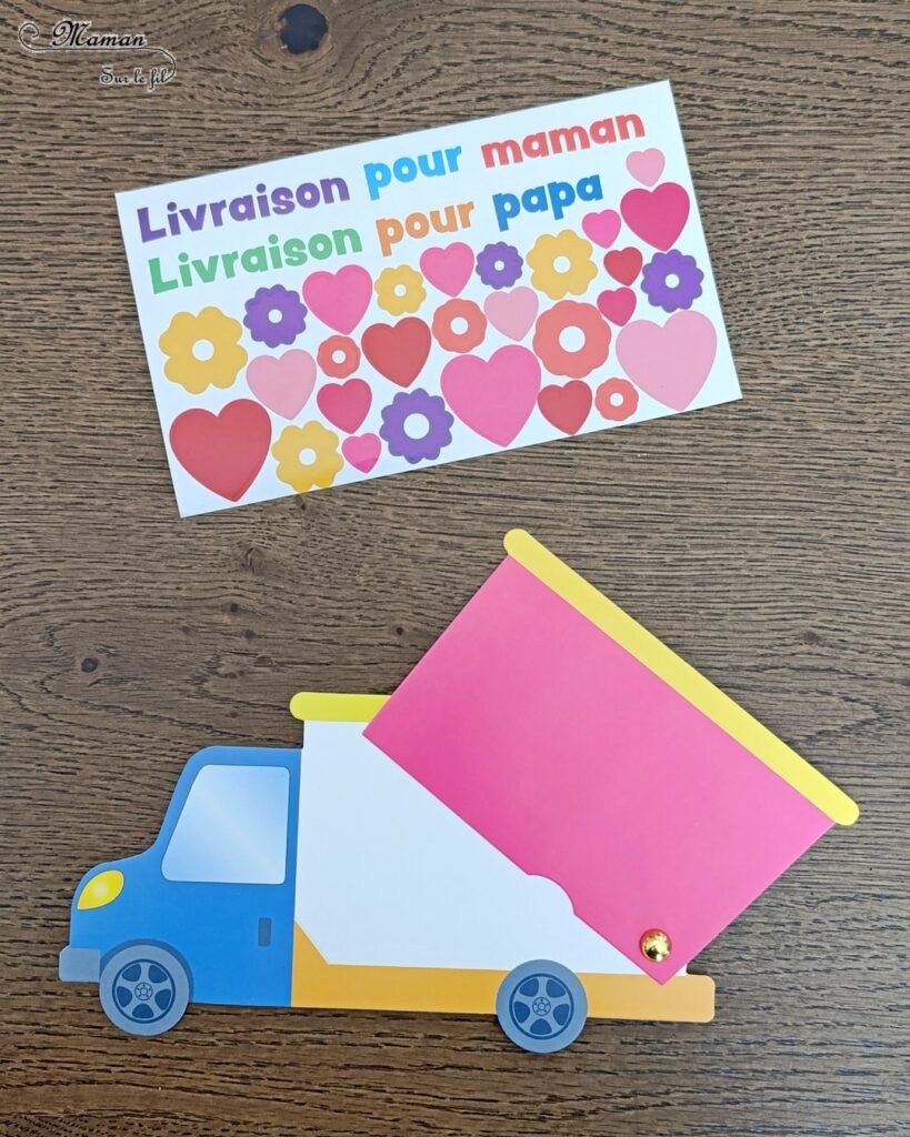 Cartes Camions pour la fête des mères, des pères ou des parents : activité créative et manuelle enfants - Le tutoriel et matériel viennent de chez 10 Doigts - Kit tout compris pour un cadeau DIY et Fait maison pour la fête des mères ou des pères - Message caché avec la benne qui s'ouvre - Gommettes et Photos possible - Mignon et coloré - Cartes à offrir Bricolage et cadeau DIY - Bricolage Fait maison à offrir - Fête des mères, pères, grands-mères, grands-pères, parents - Pour les enseignants en fin d'année - Thème Fêtes, amour, amitié, Saint-Valentin - Bricolage sympa et facile - Arts visuels Maternelle et cycle 2 - Maternelle et élémentaire - Créativité - Cycle 1 ou 2 - tutoriel photos - mslf