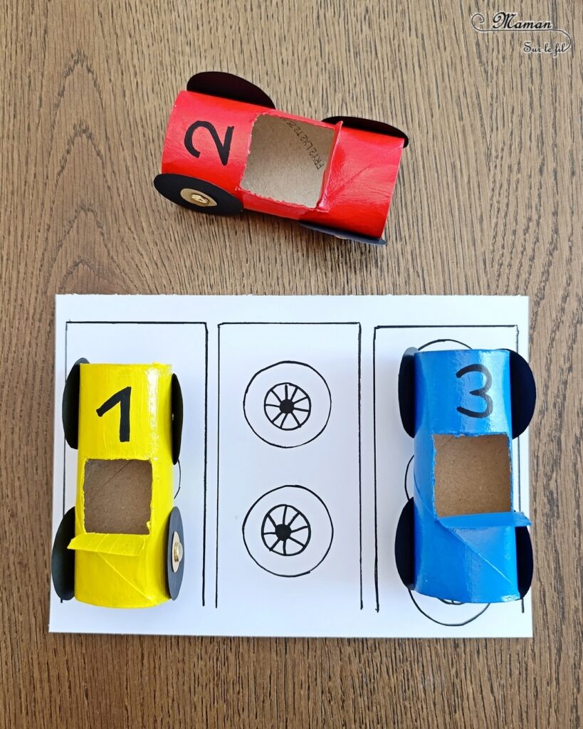 Fabriquer des voitures en récup' de rouleaux de PQ et les utiliser pour des activités pédagogiques : activité créative, recyclage et manuelle enfants - Peinture et surcyclage de rouleaux de papier toilette en carton - Bricolage rigolo et activités autour des couleurs et du dénombrement - Chiffres de 1 à 3 - Livret d'activités pour maternelle et préscolaire autour des véhicules - Thème Voitures et Véhicules - Bricolage et décoration sympa et facile - Arts visuels maternelle et élémentaire - Cycles 1 et 2 - Créativité - tutoriel photos et vidéo - mslf