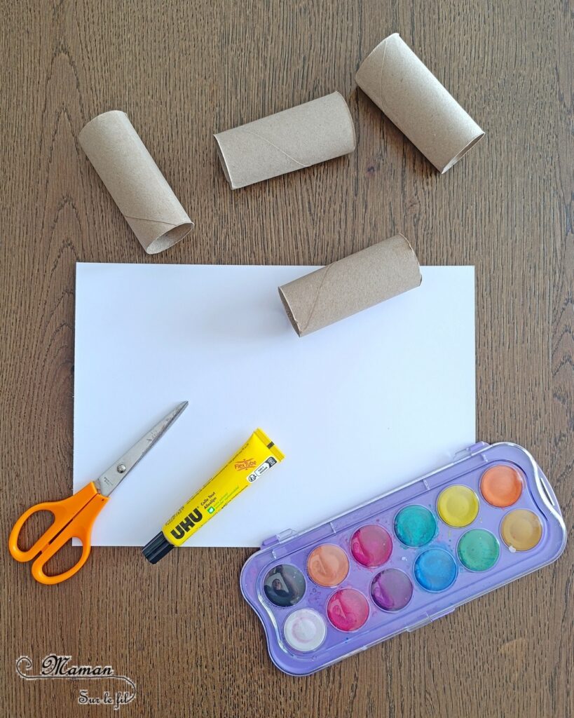 Créer un papillon coloré en récup' de rouleaux de papier toilette et peinture : activité créative, recyclage et manuelle enfants - Bandes de rouleaux de PQ en carton découpées et collées sur une feuille - Aide pour peindre le papillon - Découverte de la symétrie - Thème Insectes et petites bêtes, printemps - Bricolage et décoration sympa et facile - Arts visuels maternelle et élémentaire - Cycles 1 et 2 - Créativité - tutoriel photos et vidéo - mslf